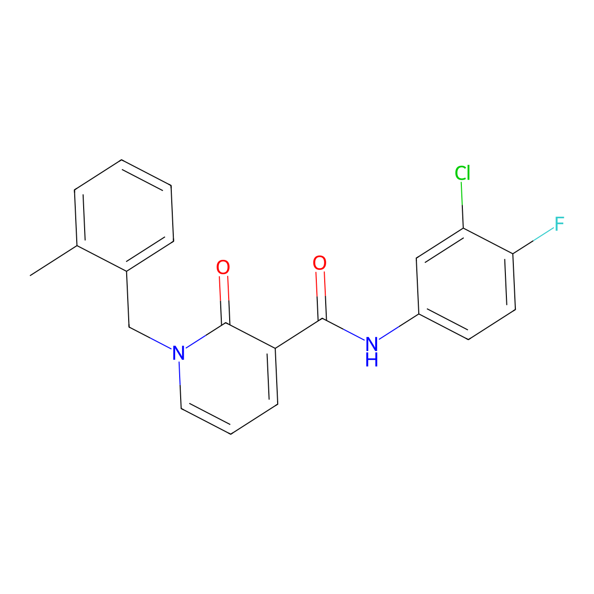 N-(3-chloro-4-fluorophenyl)-1-(2-methylbenzyl)-2-oxo-1,2-dihydropyridine-3-carboxamide molecular structure, CAS 1005298-30-5