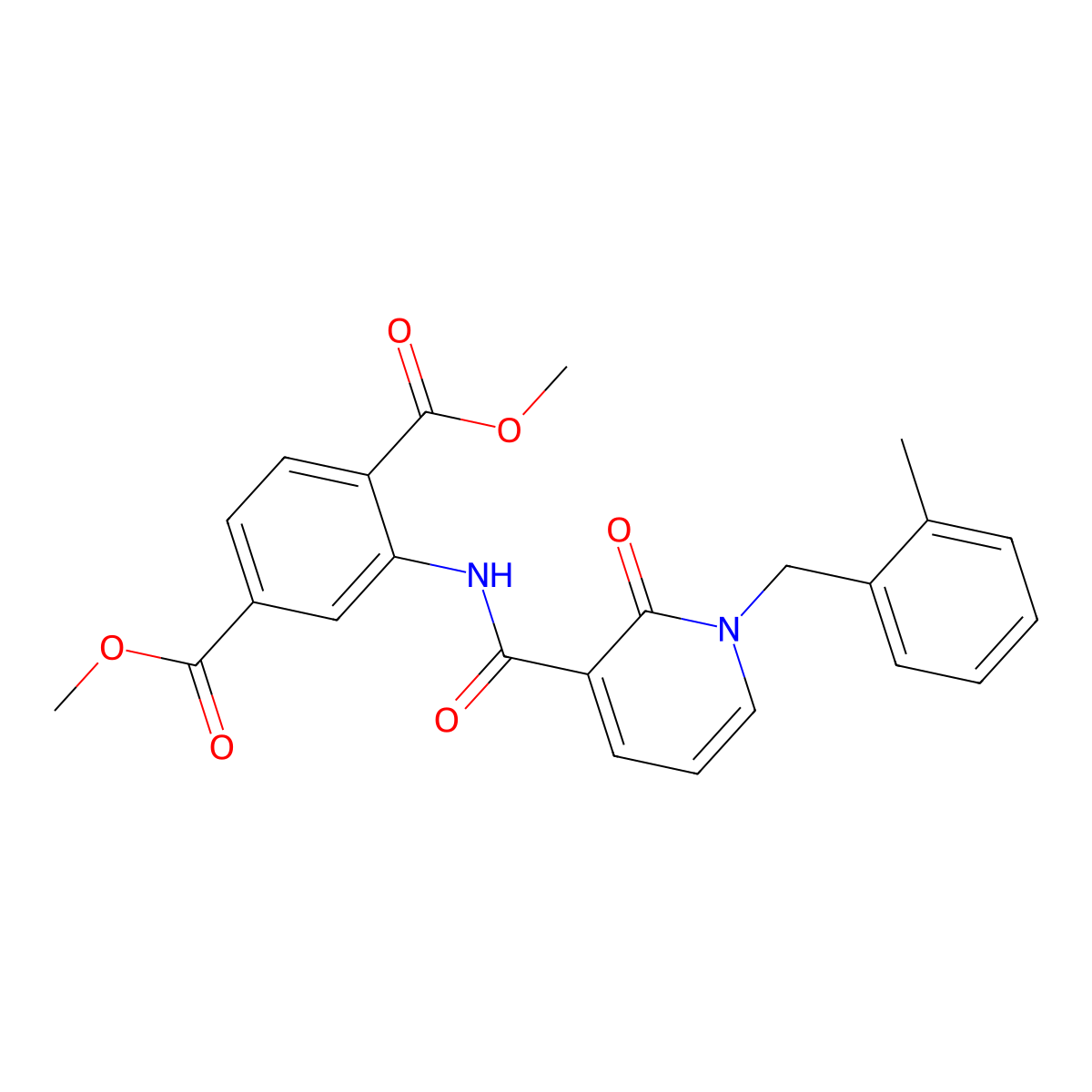 Dimethyl 2-(1-(2-methylbenzyl)-2-oxo-1,2-dihydropyridine-3-carboxamido)terephthalate molecular structure, CAS 1005298-39-4