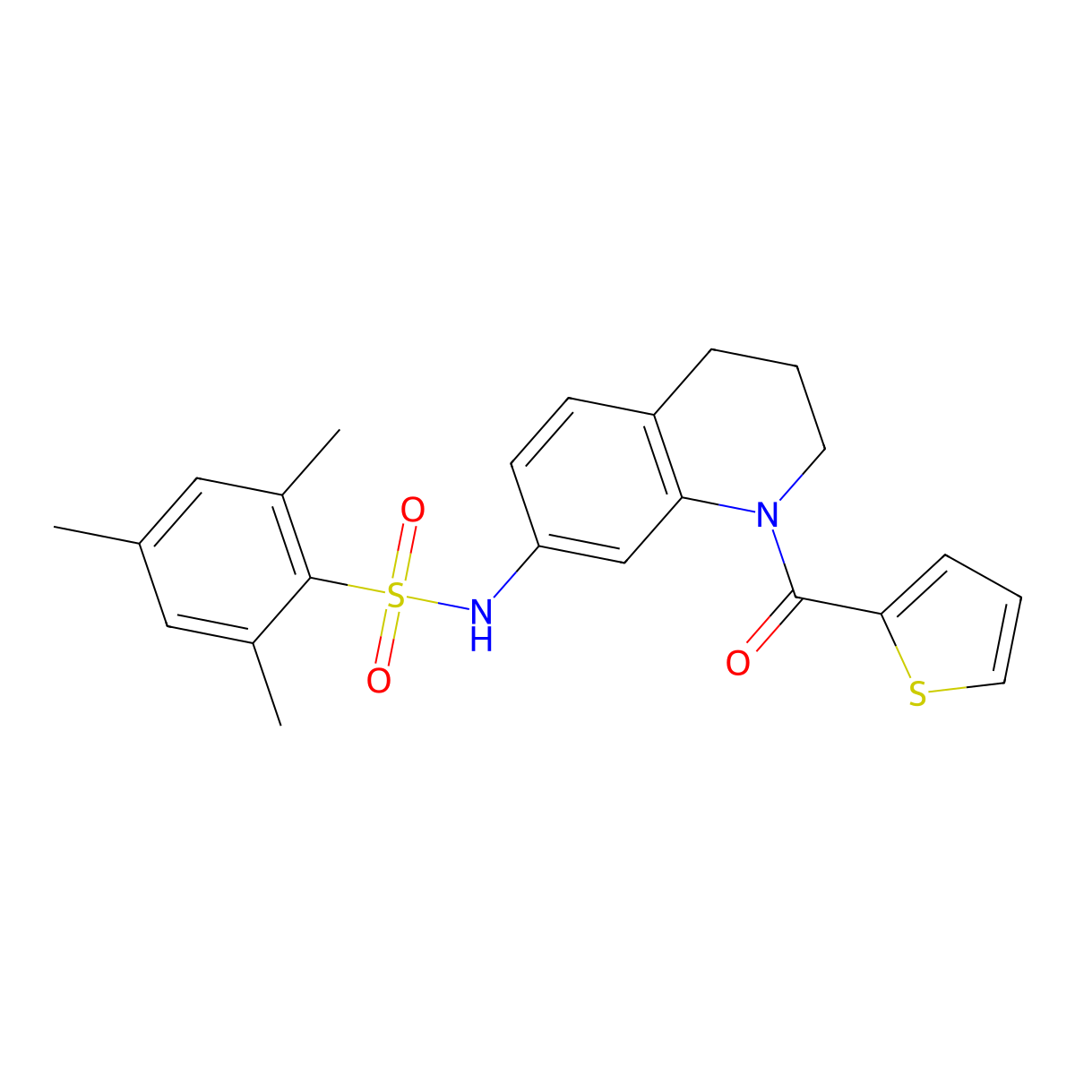 2,4,6-trimethyl-N-[1-(2-thienylcarbonyl)-1,2,3,4-tetrahydroquinolin-7-yl]benzenesulfonamide molecular structure, CAS 1005298-67-8