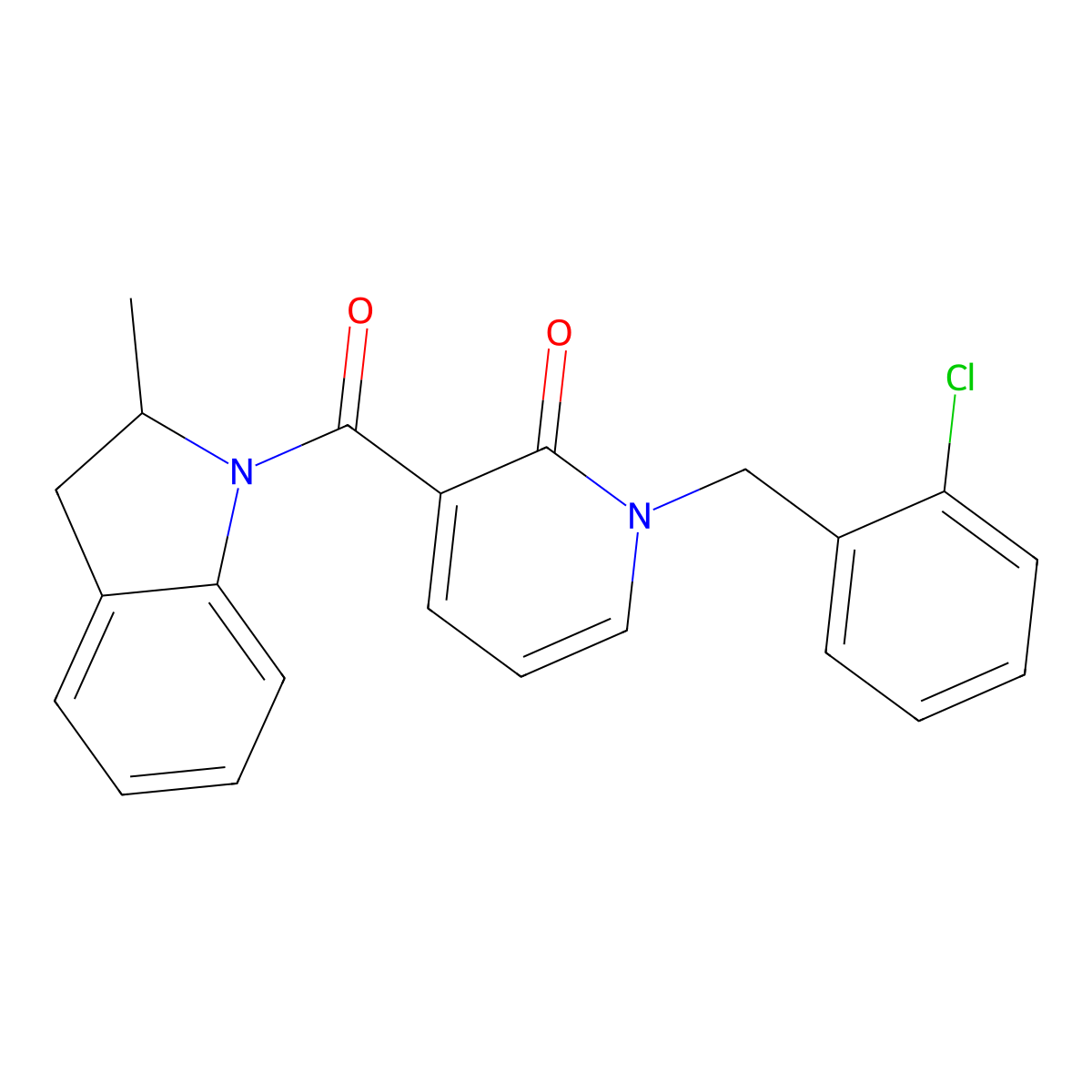 1-(2-chlorobenzyl)-3-(2-methylindoline-1-carbonyl)pyridin-2(1H)-one molecular structure, CAS 1005298-68-9