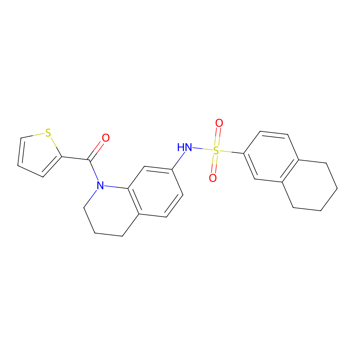 N-[1-(thiophene-2-carbonyl)-1,2,3,4-tetrahydroquinolin-7-yl]-5,6,7,8-tetrahydronaphthalene-2-sulfonamide molecular structure, CAS 1005298-70-3