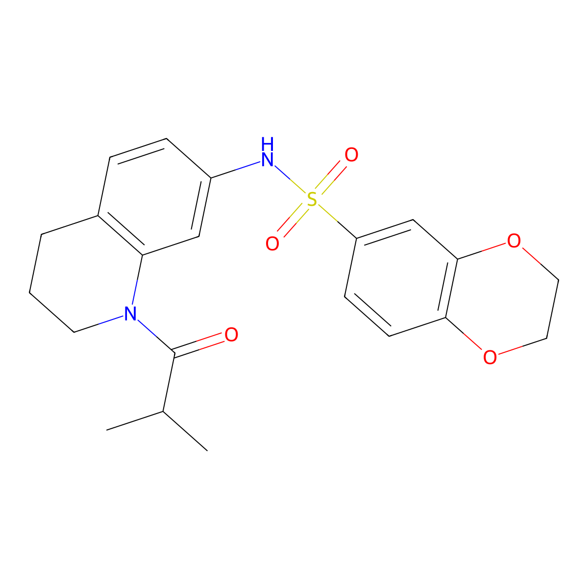 N-(1-isobutyryl-1,2,3,4-tetrahydroquinolin-7-yl)-2,3-dihydrobenzo[b][1,4]dioxine-6-sulfonamide molecular structure, CAS 1005298-83-8