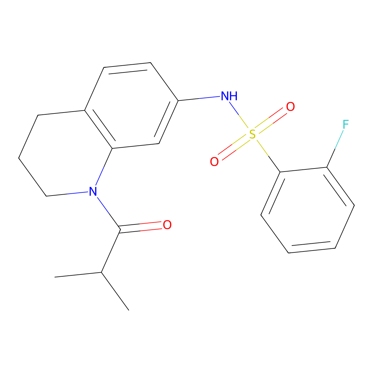 2-fluoro-N-(1-isobutyryl-1,2,3,4-tetrahydroquinolin-7-yl)benzenesulfonamide molecular structure, CAS 1005298-85-0