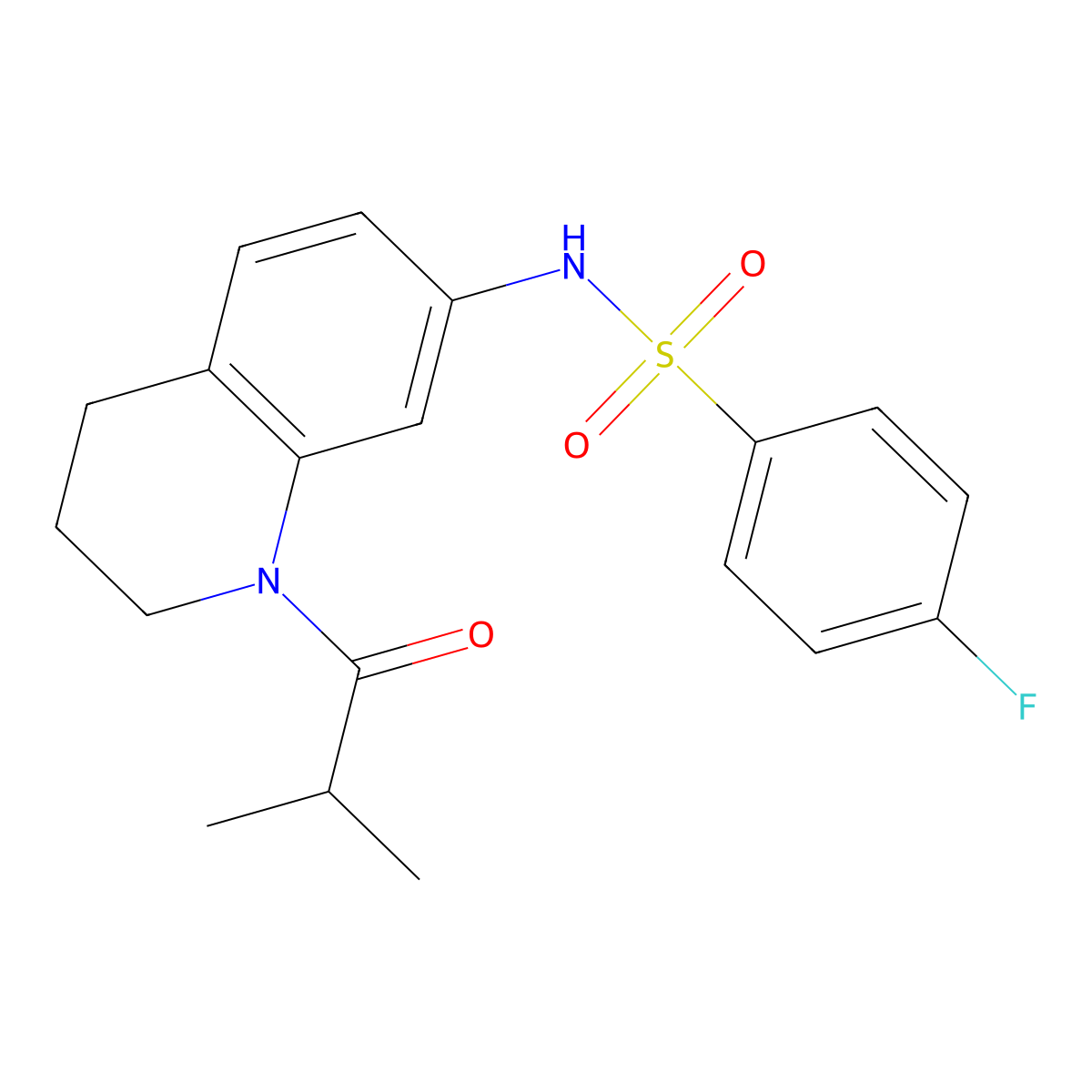 4-fluoro-N-(1-isobutyryl-1,2,3,4-tetrahydroquinolin-7-yl)benzenesulfonamide molecular structure, CAS 1005298-87-2