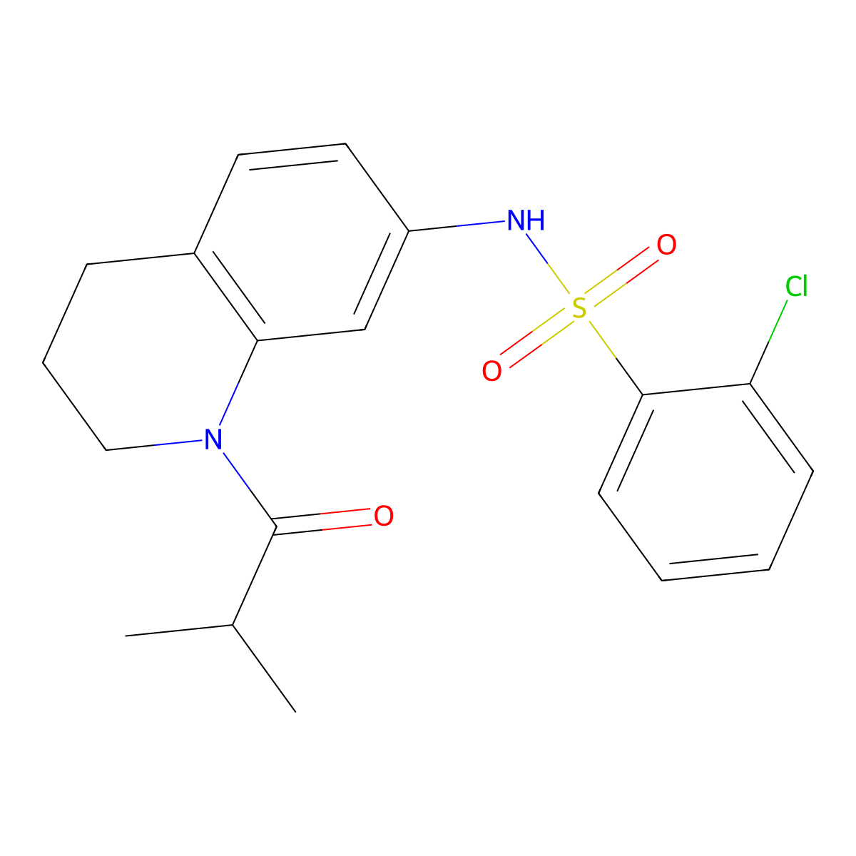 2-chloro-N-(1-isobutyryl-1,2,3,4-tetrahydroquinolin-7-yl)benzenesulfonamide molecular structure, CAS 1005298-95-2