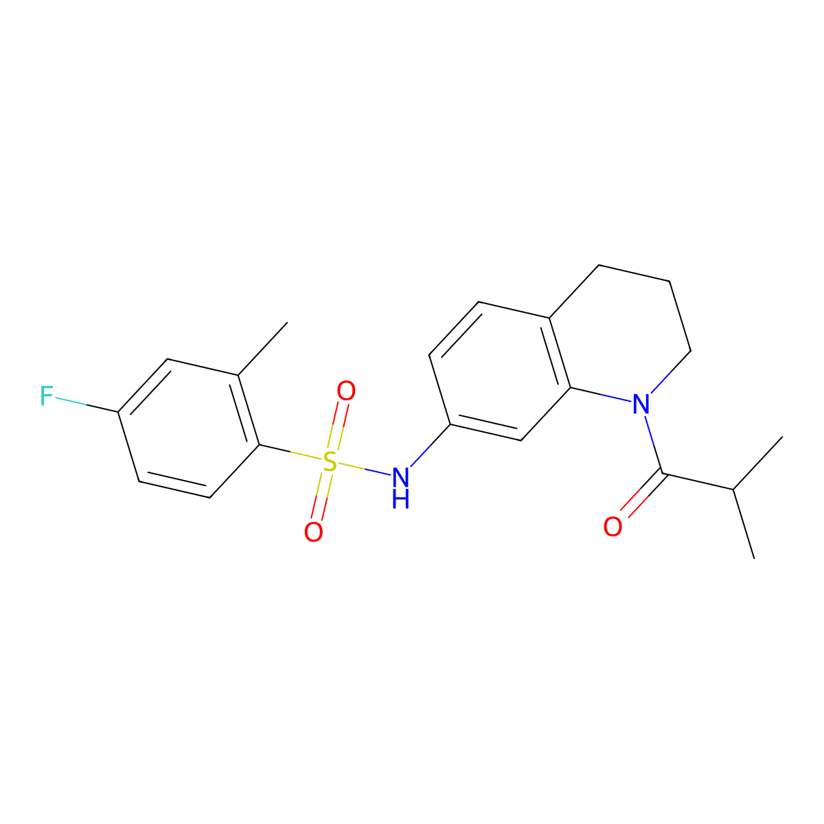 4-fluoro-N-(1-isobutyryl-1,2,3,4-tetrahydroquinolin-7-yl)-2-methylbenzenesulfonamide molecular structure, CAS 1005298-99-6