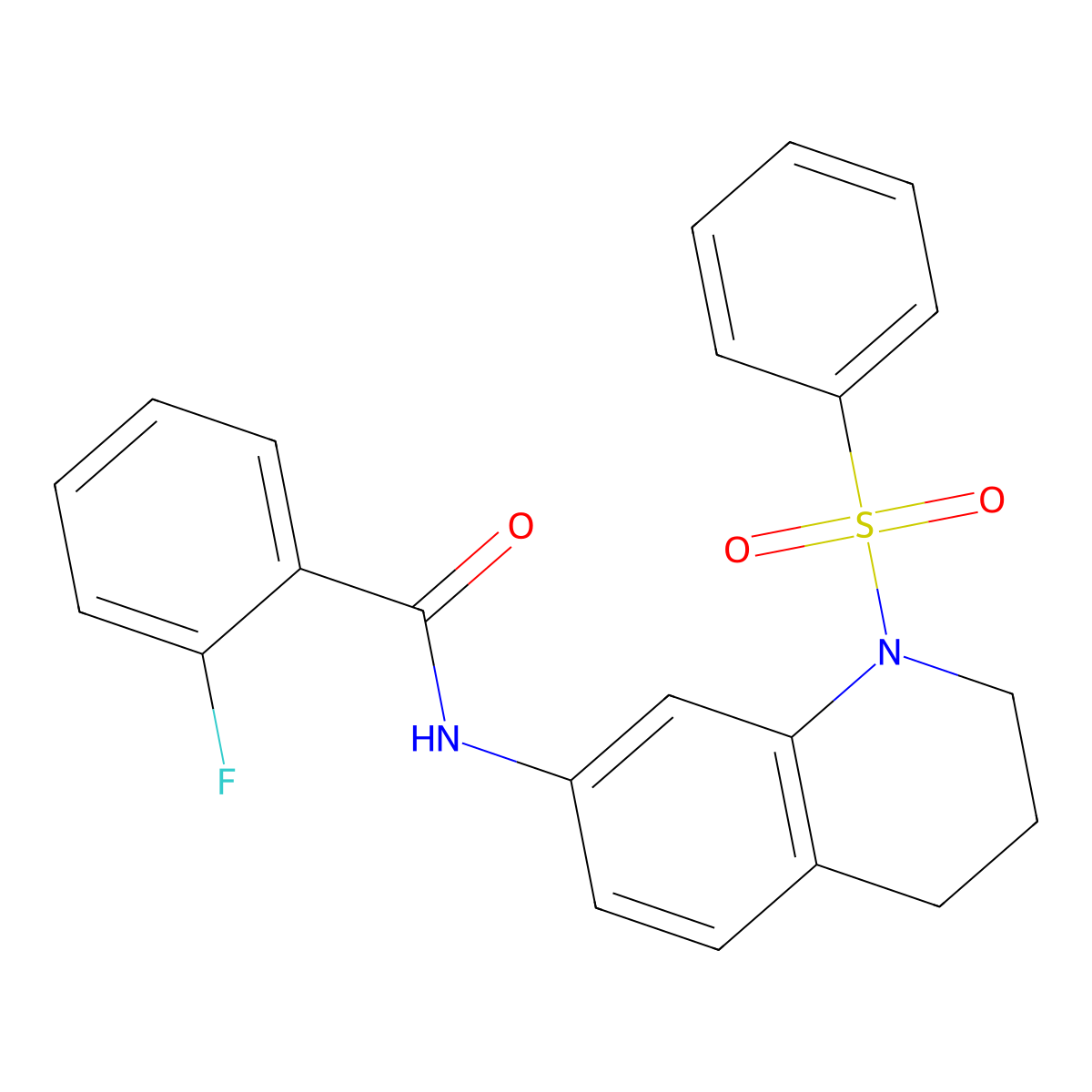 N-[1-(benzenesulfonyl)-3,4-dihydro-2H-quinolin-7-yl]-2-fluorobenzamide molecular structure, CAS 1005299-24-0
