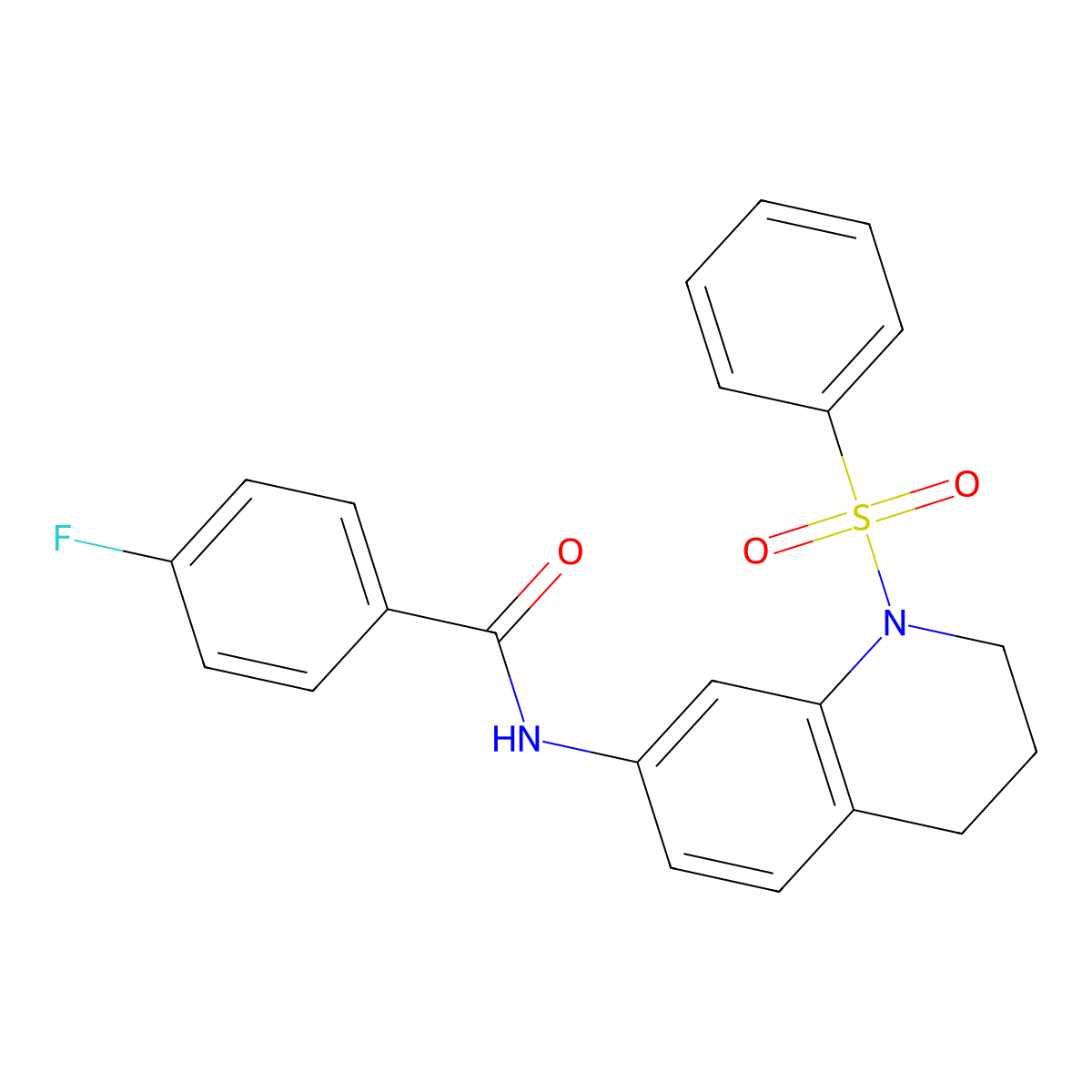 N-[1-(benzenesulfonyl)-3,4-dihydro-2H-quinolin-7-yl]-4-fluorobenzamide molecular structure, CAS 1005299-30-8