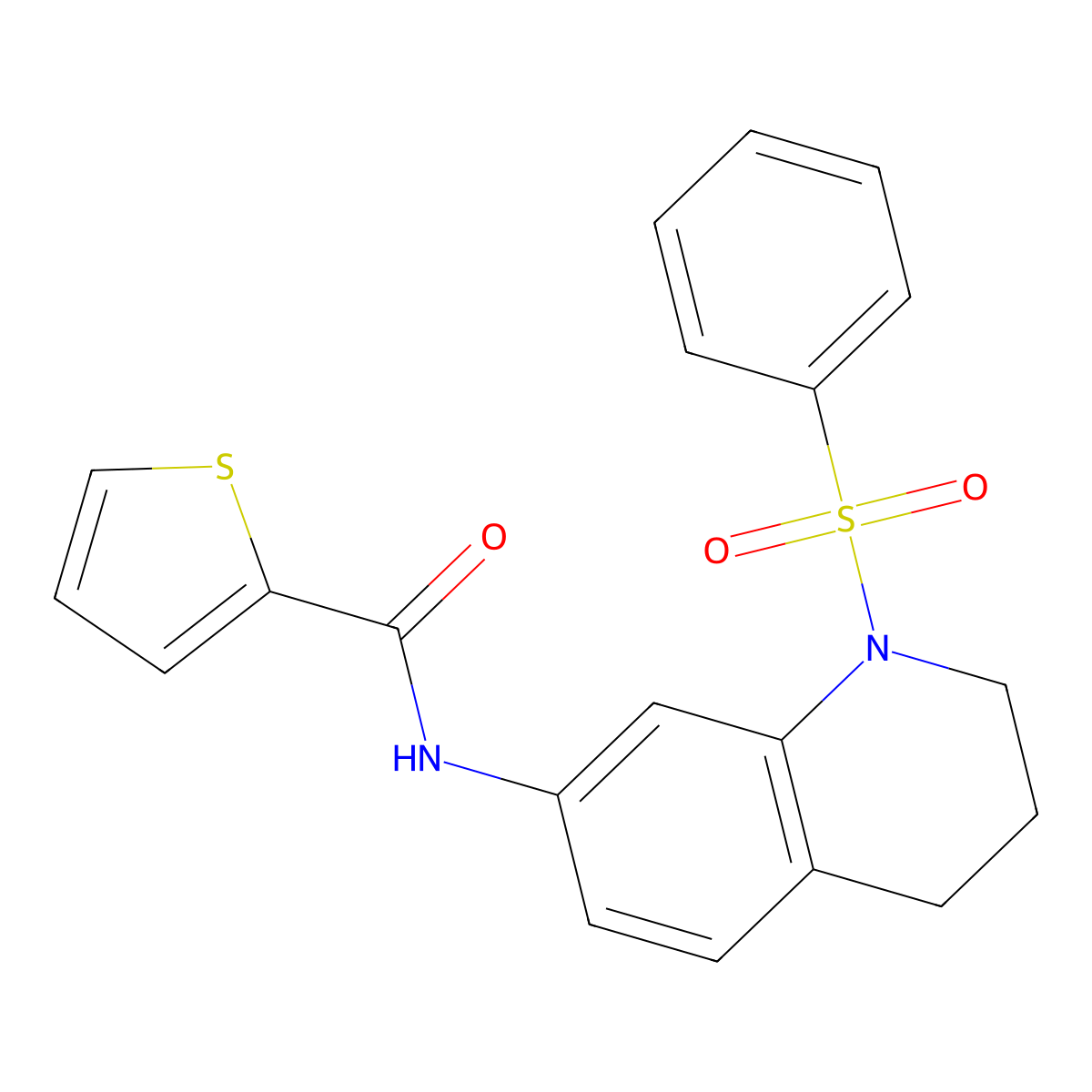N-[1-(benzenesulfonyl)-3,4-dihydro-2H-quinolin-7-yl]thiophene-2-carboxamide molecular structure, CAS 1005299-36-4