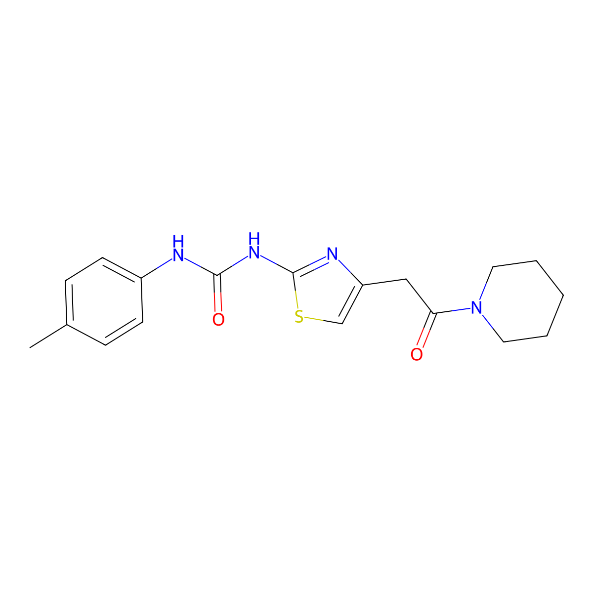 1-(4-(2-Oxo-2-(piperidin-1-yl)ethyl)thiazol-2-yl)-3-(p-tolyl)urea molecular structure, CAS 1005299-38-6