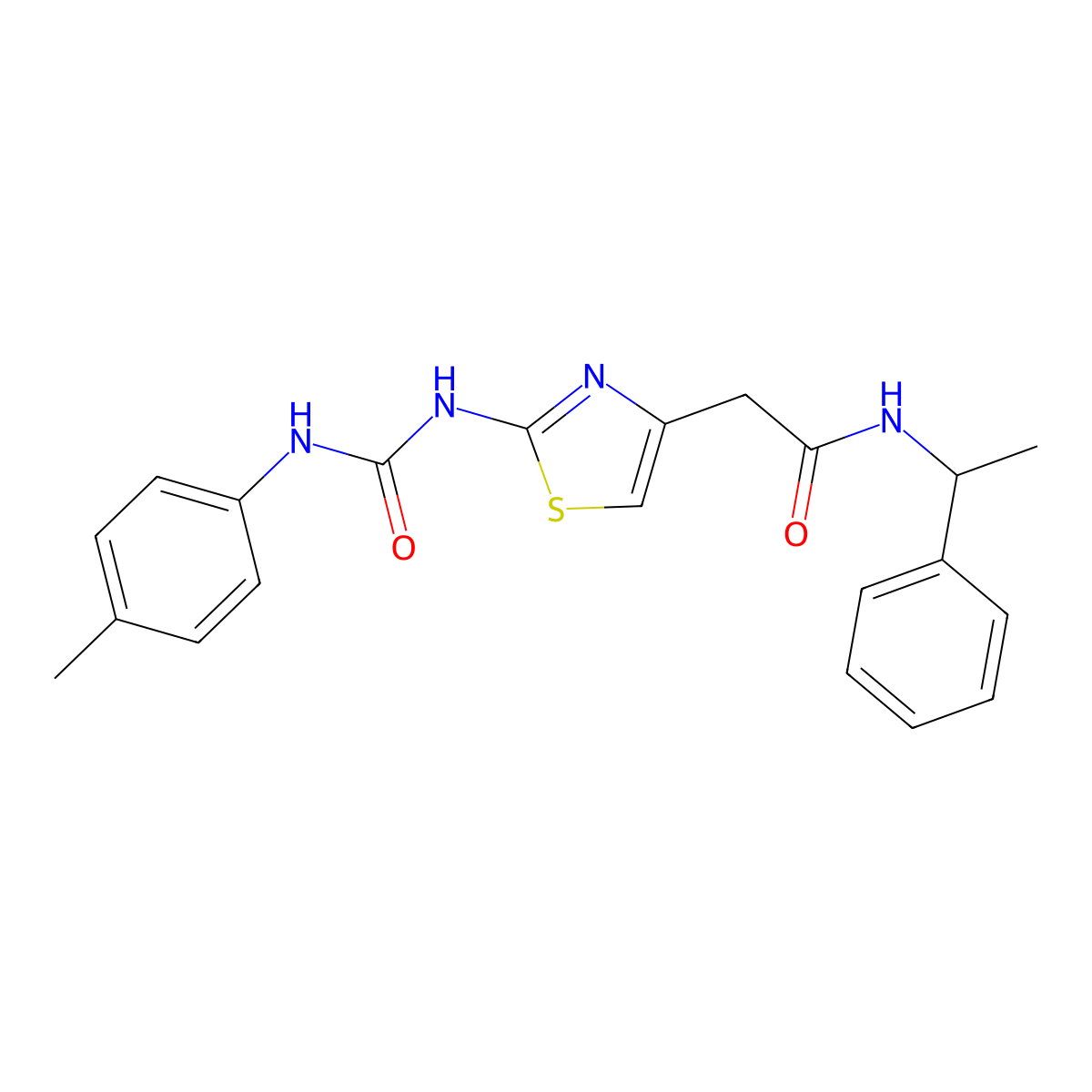 N-(1-phenylethyl)-2-(2-(3-(p-tolyl)ureido)thiazol-4-yl)acetamide molecular structure, CAS 1005299-47-7