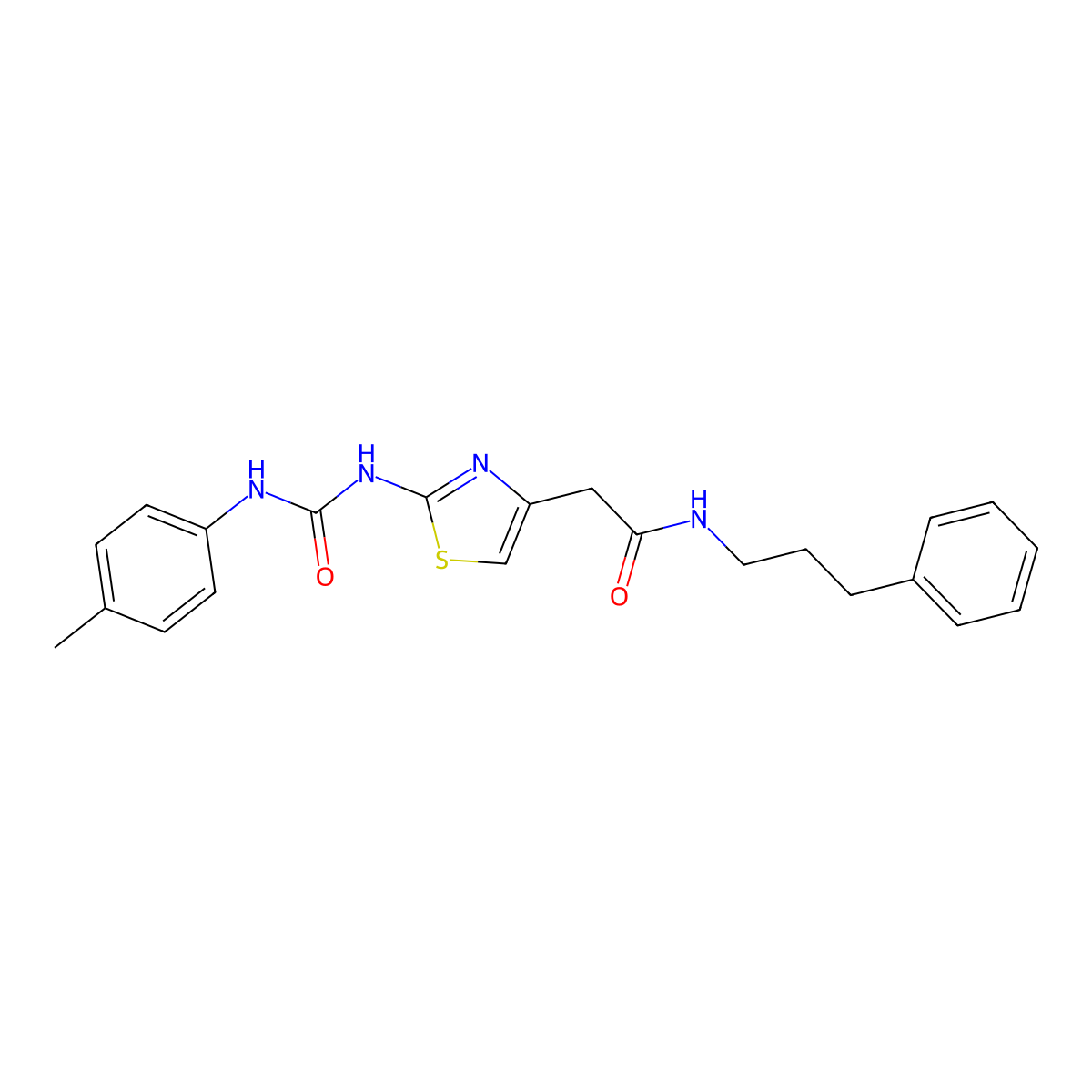 N-(3-phenylpropyl)-2-(2-(3-(p-tolyl)ureido)thiazol-4-yl)acetamide molecular structure, CAS 1005299-56-8