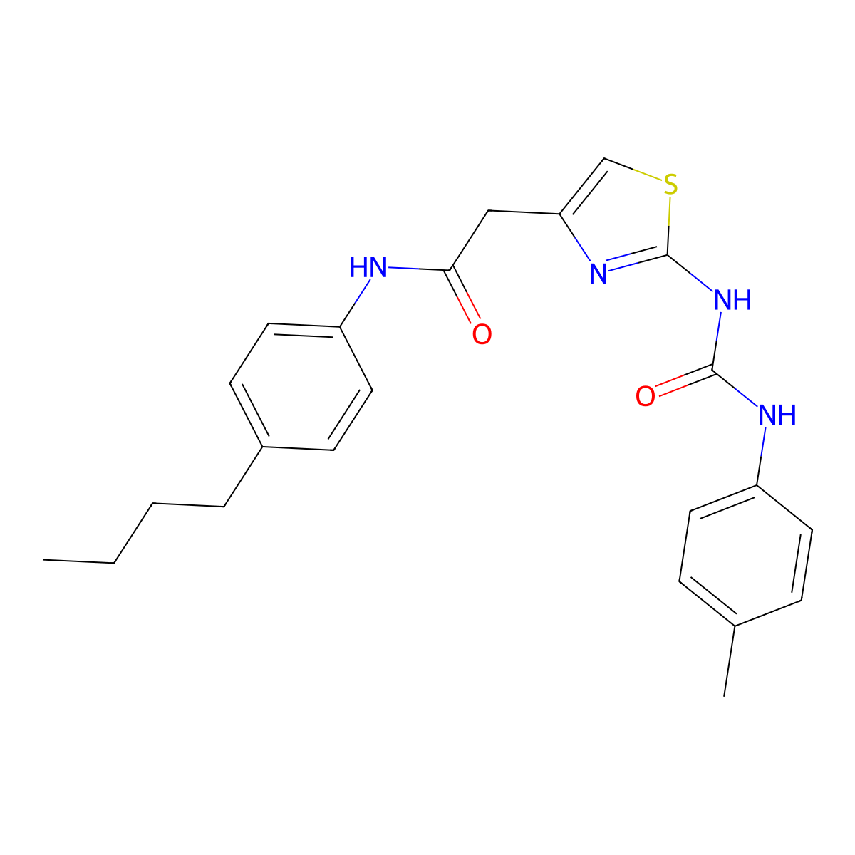 N-(4-butylphenyl)-2-(2-(3-(p-tolyl)ureido)thiazol-4-yl)acetamide molecular structure, CAS 1005299-59-1