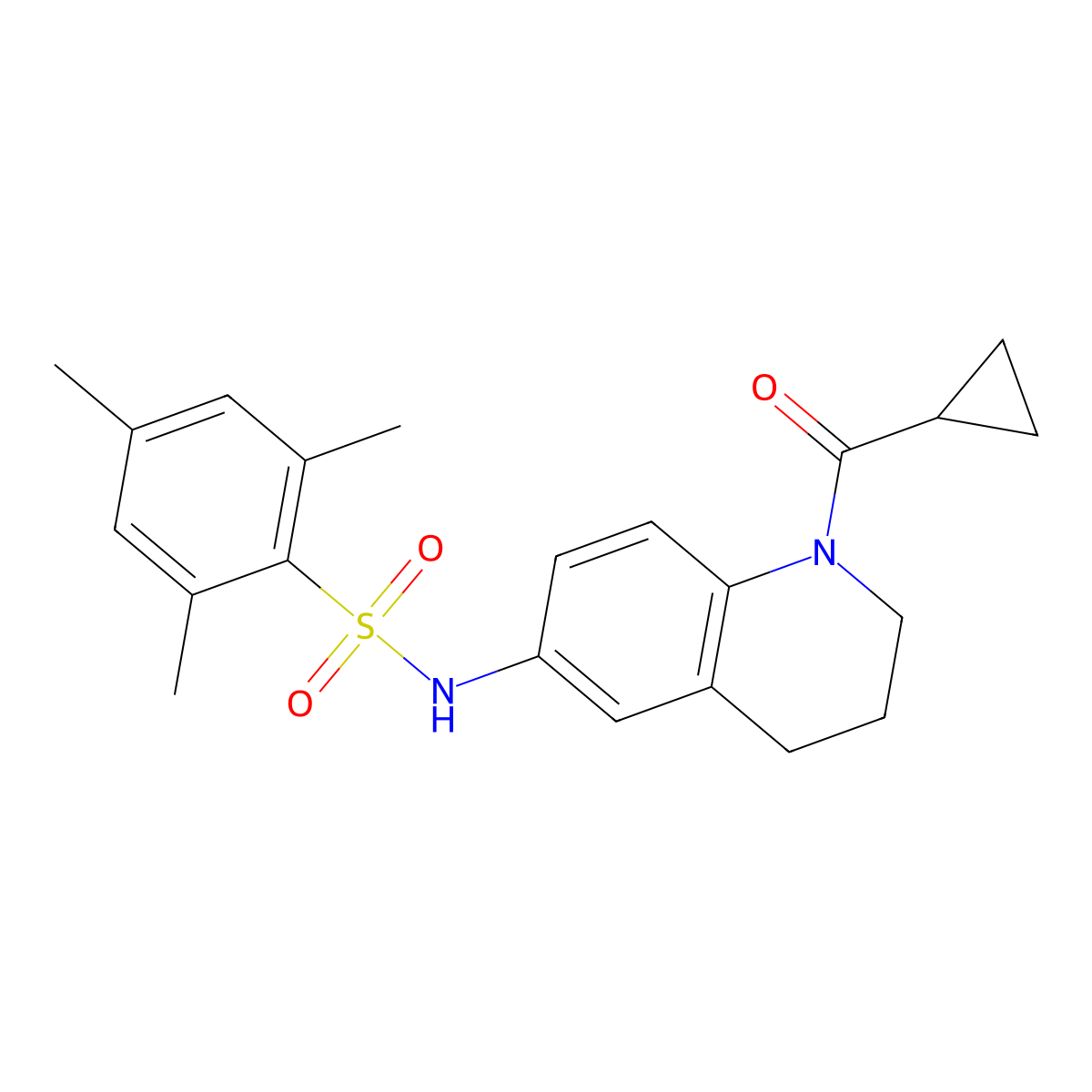N-[1-(cyclopropanecarbonyl)-3,4-dihydro-2H-quinolin-6-yl]-2,4,6-trimethylbenzenesulfonamide molecular structure, CAS 1005299-76-2