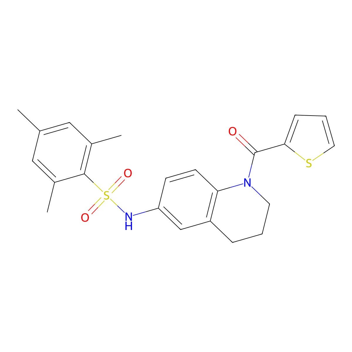 2,4,6-trimethyl-N-[1-(2-thienylcarbonyl)-1,2,3,4-tetrahydroquinolin-6-yl]benzenesulfonamide molecular structure, CAS 1005299-83-1