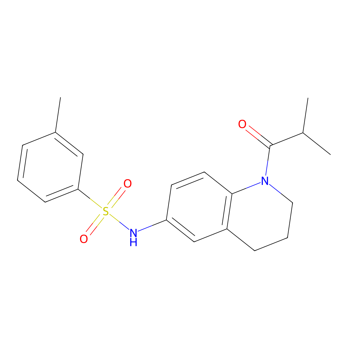 N-(1-isobutyryl-1,2,3,4-tetrahydroquinolin-6-yl)-3-methylbenzenesulfonamide molecular structure, CAS 1005299-85-3