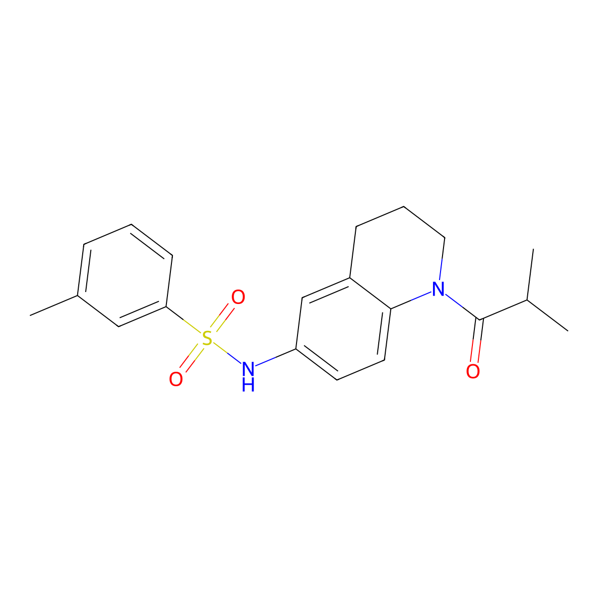 N-(1-isobutyryl-1,2,3,4-tetrahydroquinolin-6-yl)-3-methylbenzenesulfonamide molecular structure, CAS 1005299-85-3