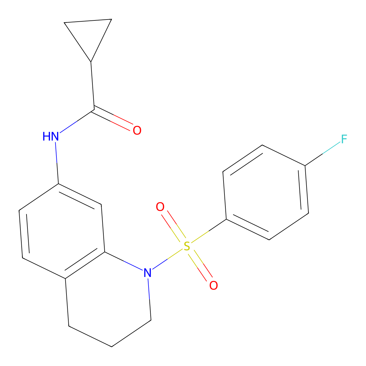 N-[1-(4-fluorophenyl)sulfonyl-3,4-dihydro-2H-quinolin-7-yl]cyclopropanecarboxamide molecular structure, CAS 1005299-86-4