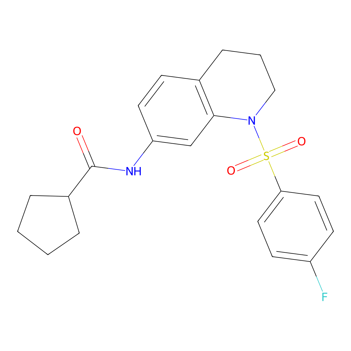 N-[1-(4-fluorophenyl)sulfonyl-3,4-dihydro-2H-quinolin-7-yl]cyclopentanecarboxamide molecular structure, CAS 1005299-89-7