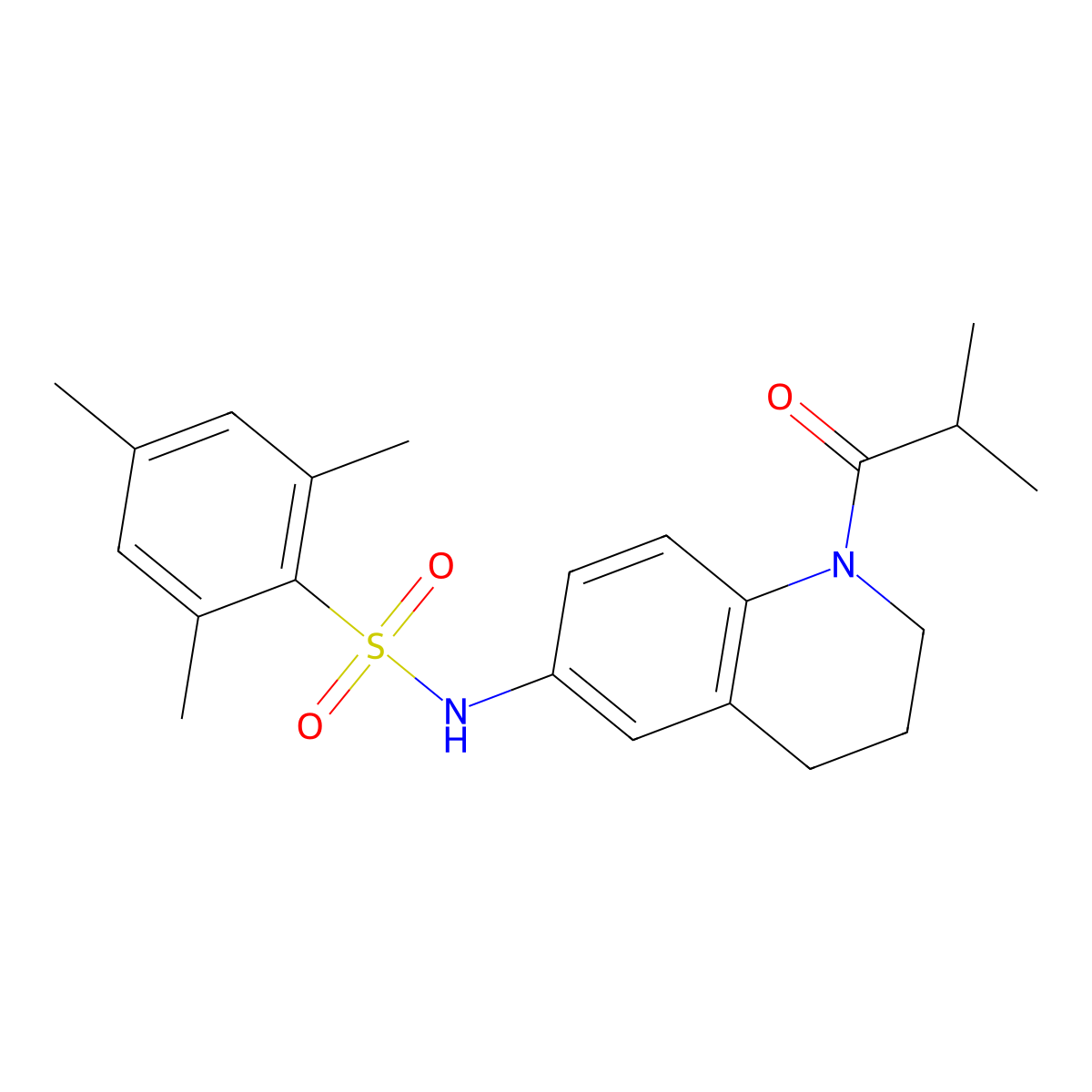 N-(1-isobutyryl-1,2,3,4-tetrahydroquinolin-6-yl)-2,4,6-trimethylbenzenesulfonamide molecular structure, CAS 1005299-90-0