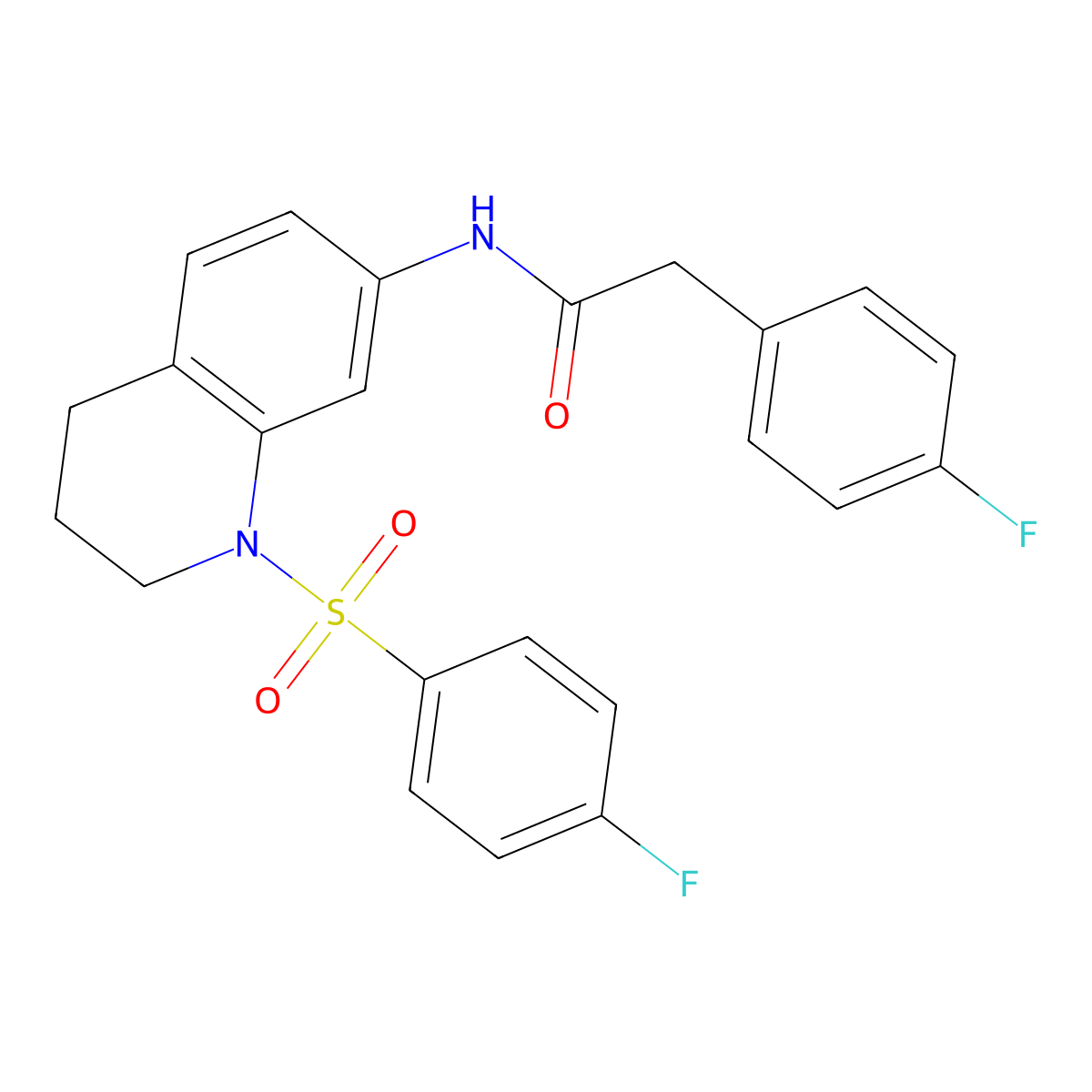 2-(4-fluorophenyl)-N-(1-((4-fluorophenyl)sulfonyl)-1,2,3,4-tetrahydroquinolin-7-yl)acetamide molecular structure, CAS 1005299-92-2
