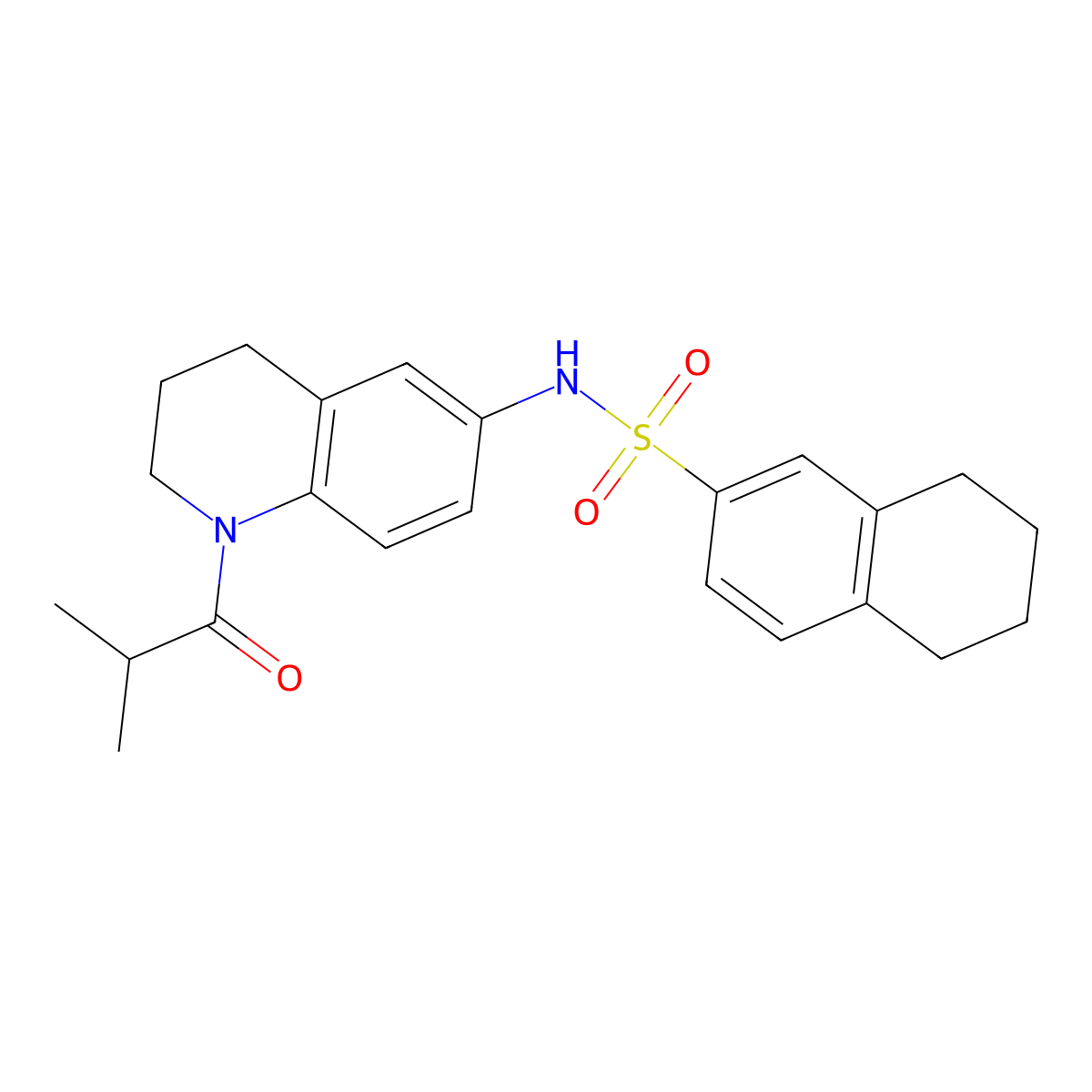 N-(1-isobutyryl-1,2,3,4-tetrahydroquinolin-6-yl)-5,6,7,8-tetrahydronaphthalene-2-sulfonamide molecular structure, CAS 1005300-02-6
