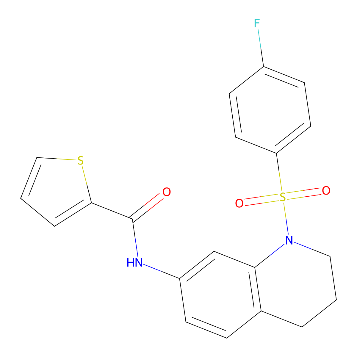 N-[1-(4-fluorophenyl)sulfonyl-3,4-dihydro-2H-quinolin-7-yl]thiophene-2-carboxamide molecular structure, CAS 1005300-04-8