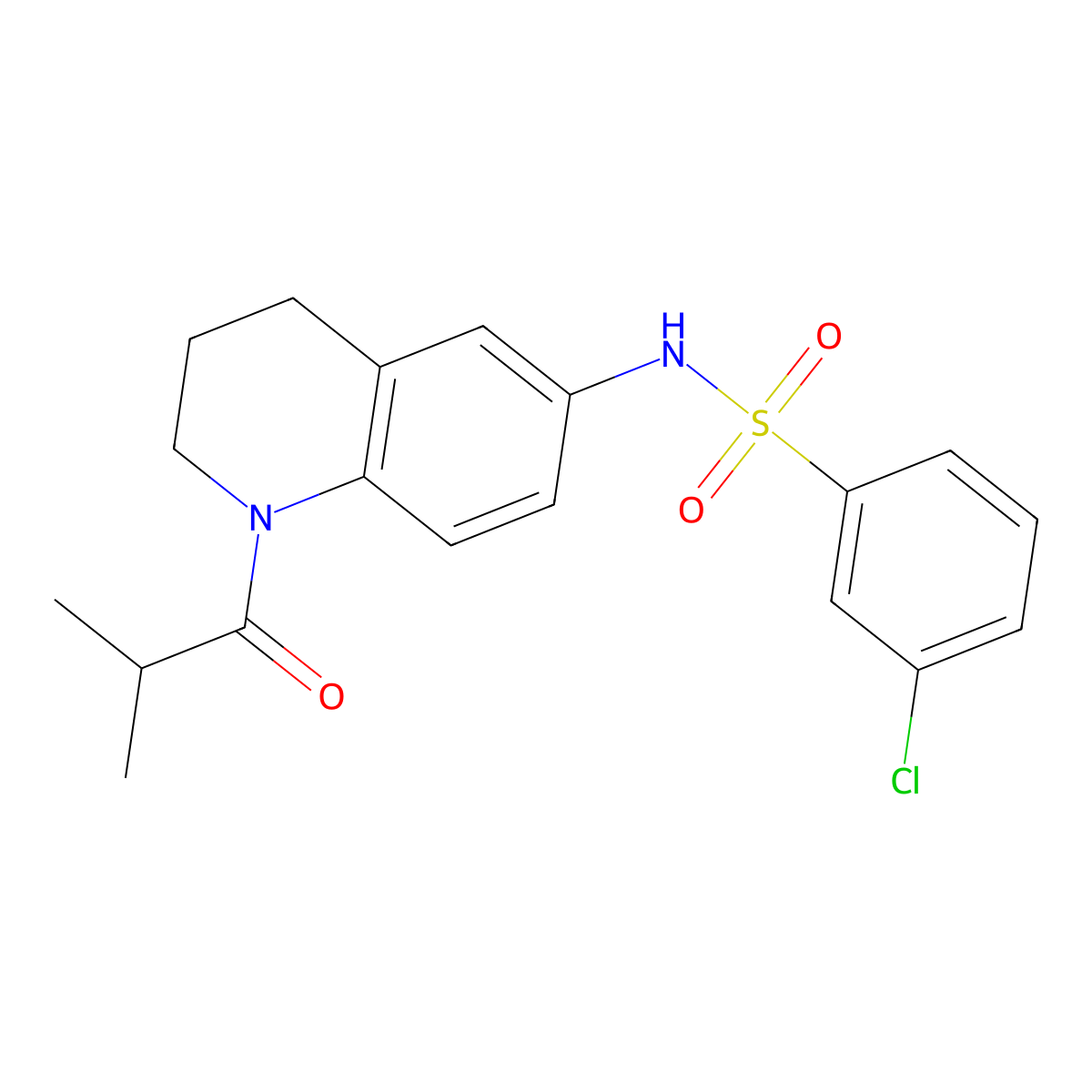 3-chloro-N-(1-isobutyryl-1,2,3,4-tetrahydroquinolin-6-yl)benzenesulfonamide molecular structure, CAS 1005300-08-2
