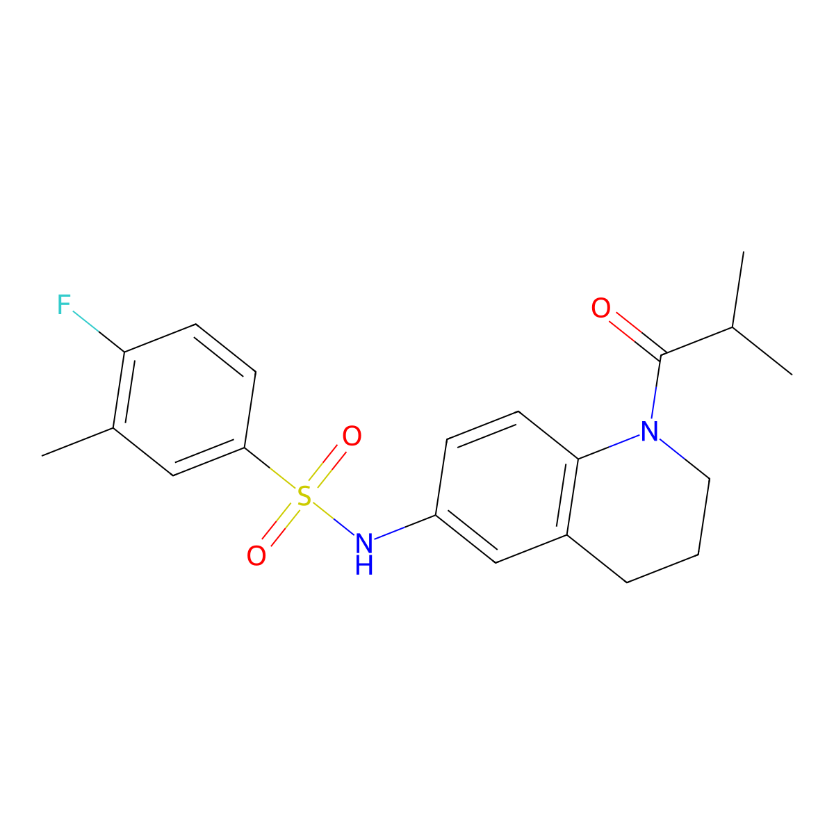 4-fluoro-N-(1-isobutyryl-1,2,3,4-tetrahydroquinolin-6-yl)-3-methylbenzenesulfonamide molecular structure, CAS 1005300-14-0