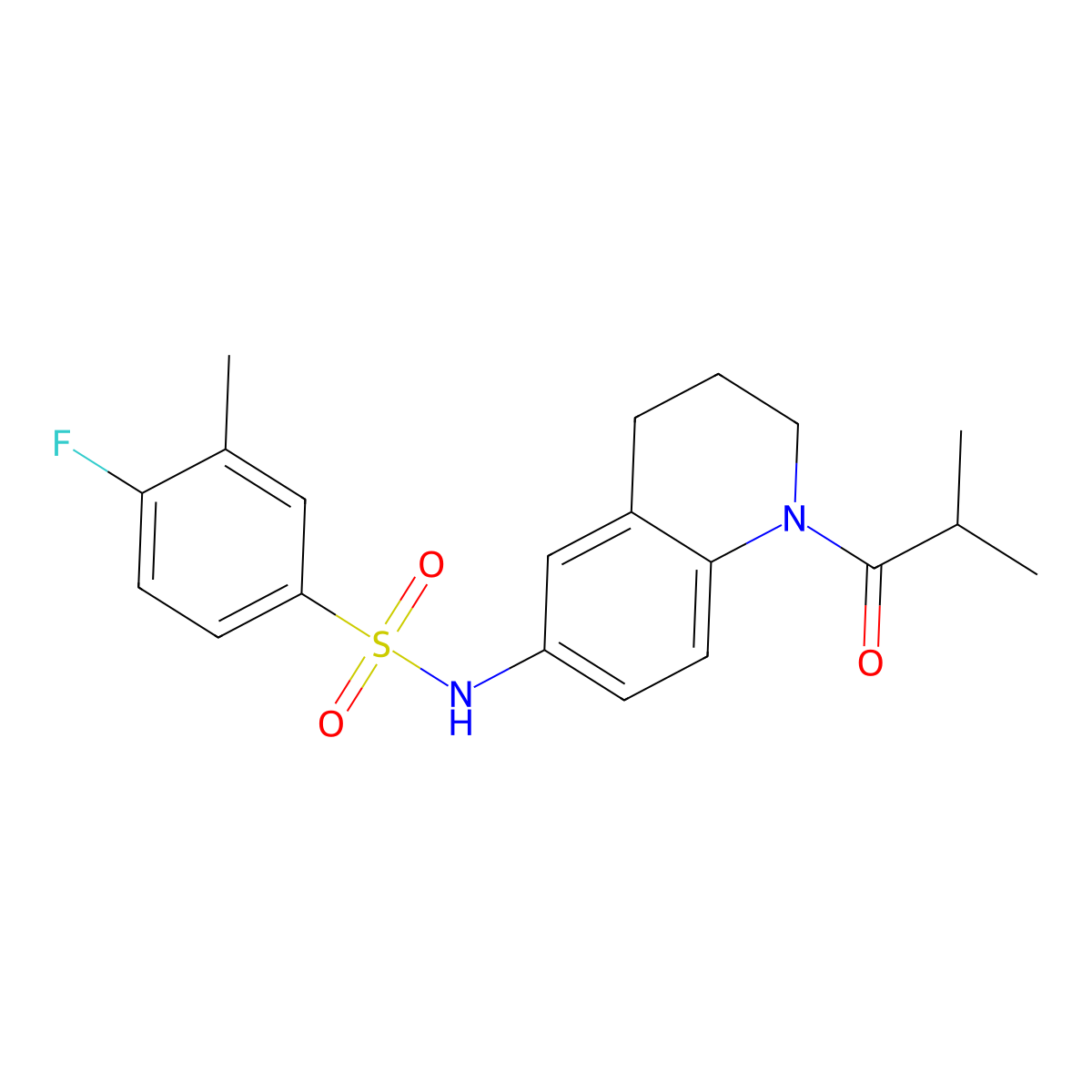 4-fluoro-N-(1-isobutyryl-1,2,3,4-tetrahydroquinolin-6-yl)-3-methylbenzenesulfonamide molecular structure, CAS 1005300-14-0