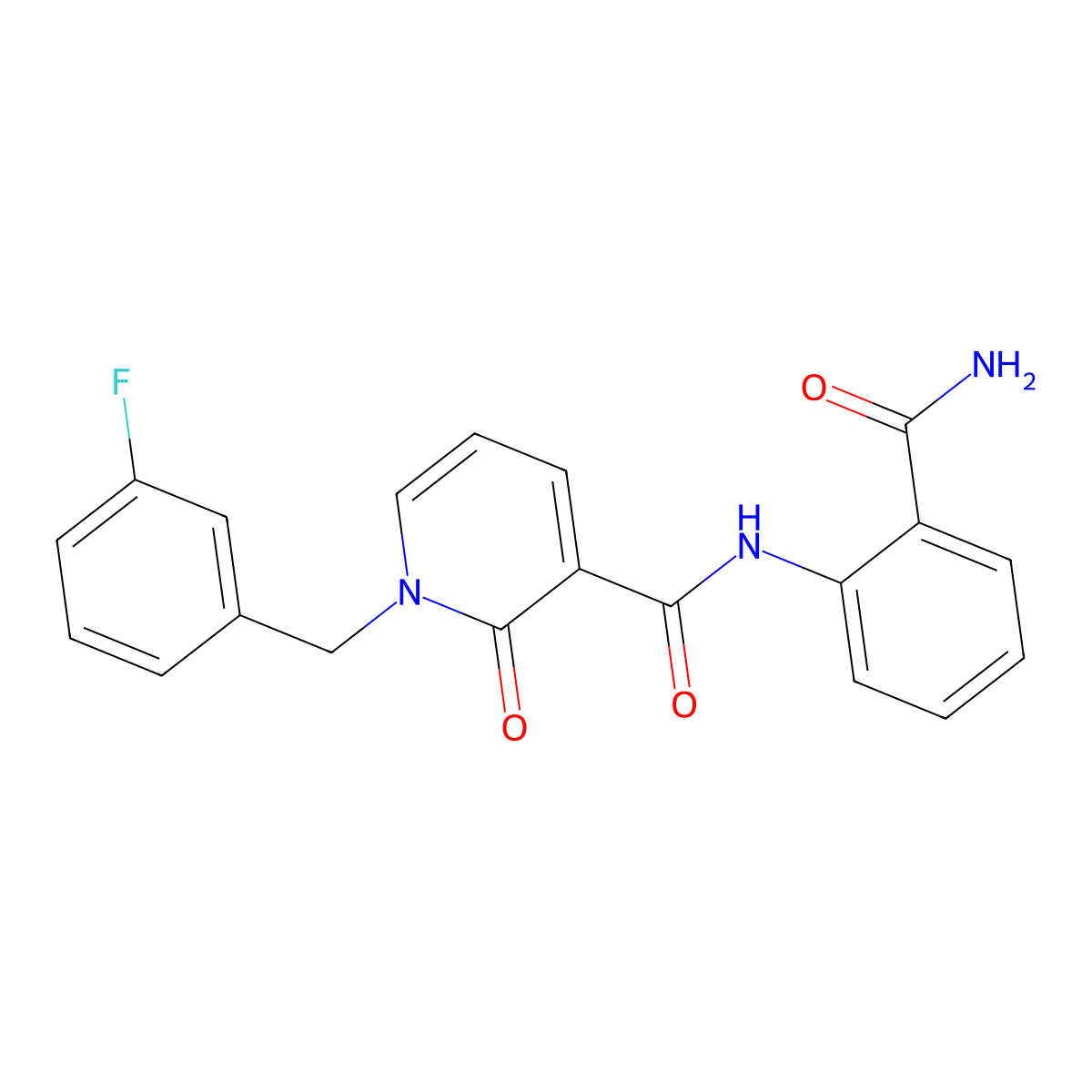 N-(2-carbamoylphenyl)-1-(3-fluorobenzyl)-2-oxo-1,2-dihydropyridine-3-carboxamide molecular structure, CAS 1005300-18-4