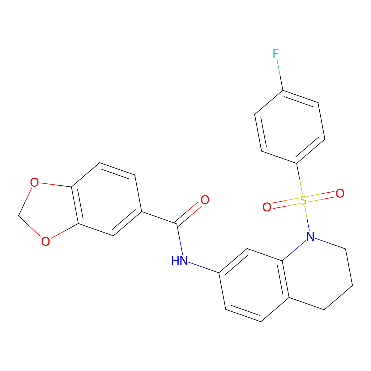 N-(1-((4-fluorophenyl)sulfonyl)-1,2,3,4-tetrahydroquinolin-7-yl)benzo[d][1,3]dioxole-5-carboxamide molecular structure, CAS 1005300-25-3