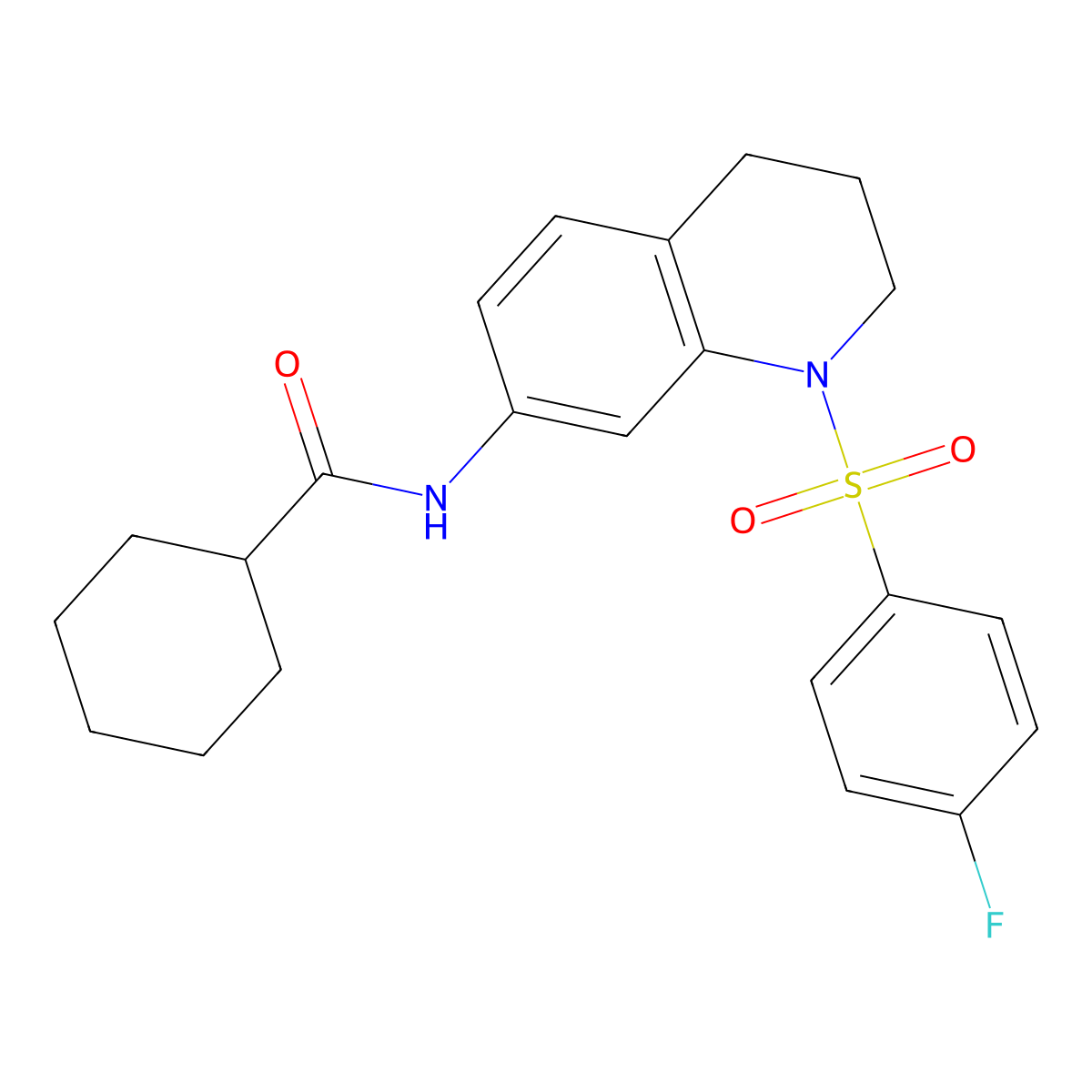 N-[1-(4-fluorophenyl)sulfonyl-3,4-dihydro-2H-quinolin-7-yl]cyclohexanecarboxamide molecular structure, CAS 1005300-28-6