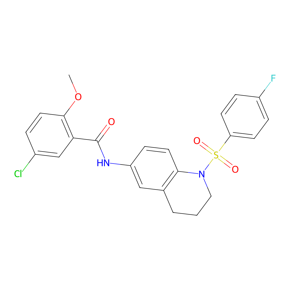 5-chloro-N-(1-((4-fluorophenyl)sulfonyl)-1,2,3,4-tetrahydroquinolin-6-yl)-2-methoxybenzamide molecular structure, CAS 1005300-38-8