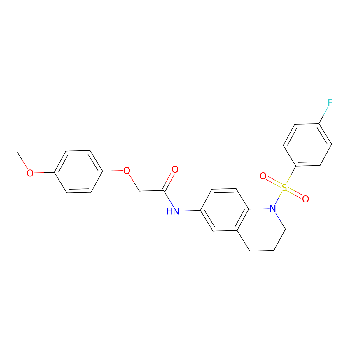 N-(1-((4-fluorophenyl)sulfonyl)-1,2,3,4-tetrahydroquinolin-6-yl)-2-(4-methoxyphenoxy)acetamide molecular structure, CAS 1005300-44-6