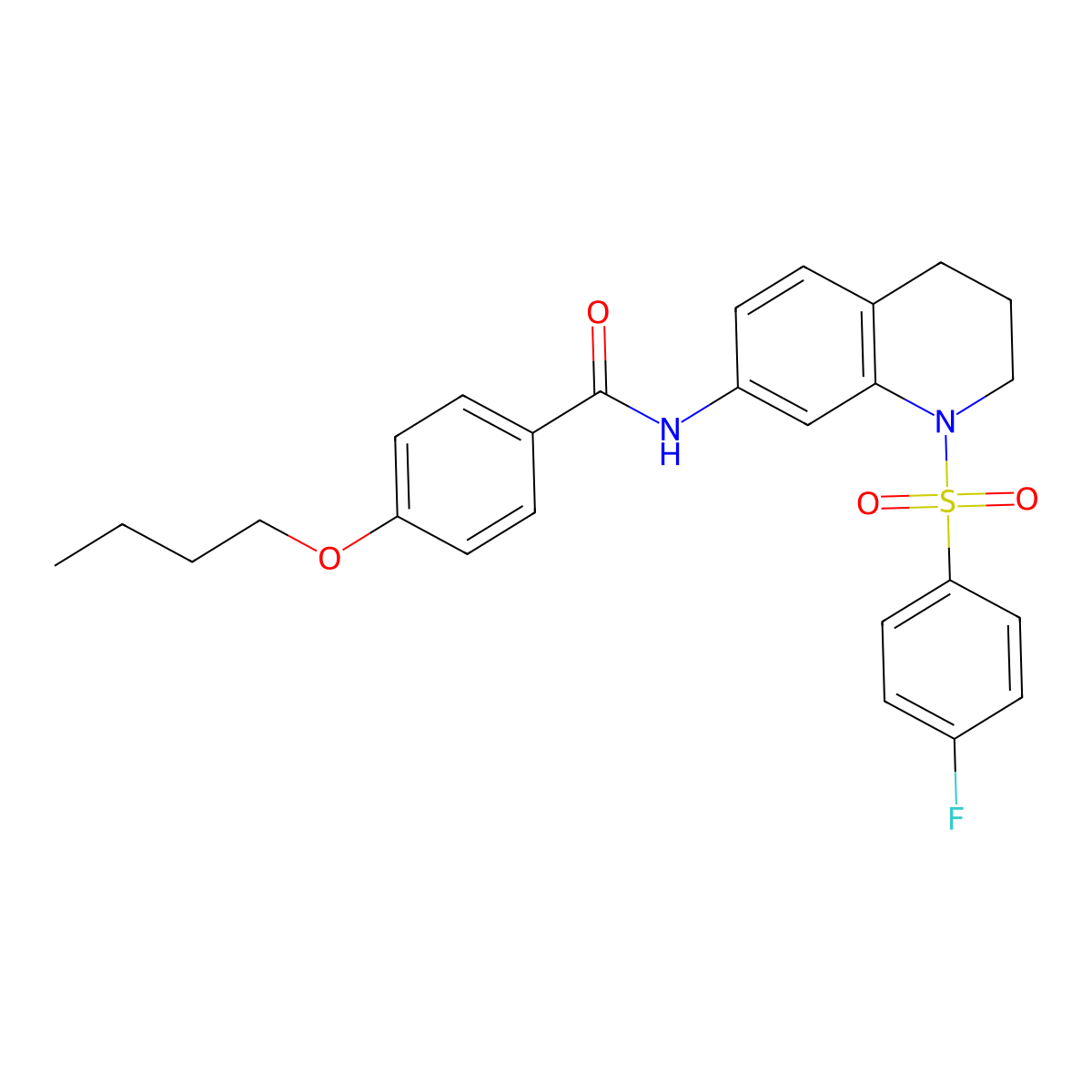 4-butoxy-N-(1-((4-fluorophenyl)sulfonyl)-1,2,3,4-tetrahydroquinolin-7-yl)benzamide molecular structure, CAS 1005300-46-8