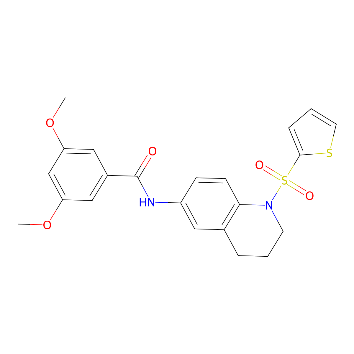 3,5-dimethoxy-N-(1-(thiophen-2-ylsulfonyl)-1,2,3,4-tetrahydroquinolin-6-yl)benzamide molecular structure, CAS 1005300-47-9
