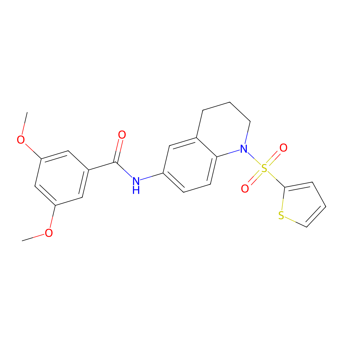 3,5-dimethoxy-N-(1-(thiophen-2-ylsulfonyl)-1,2,3,4-tetrahydroquinolin-6-yl)benzamide molecular structure, CAS 1005300-47-9