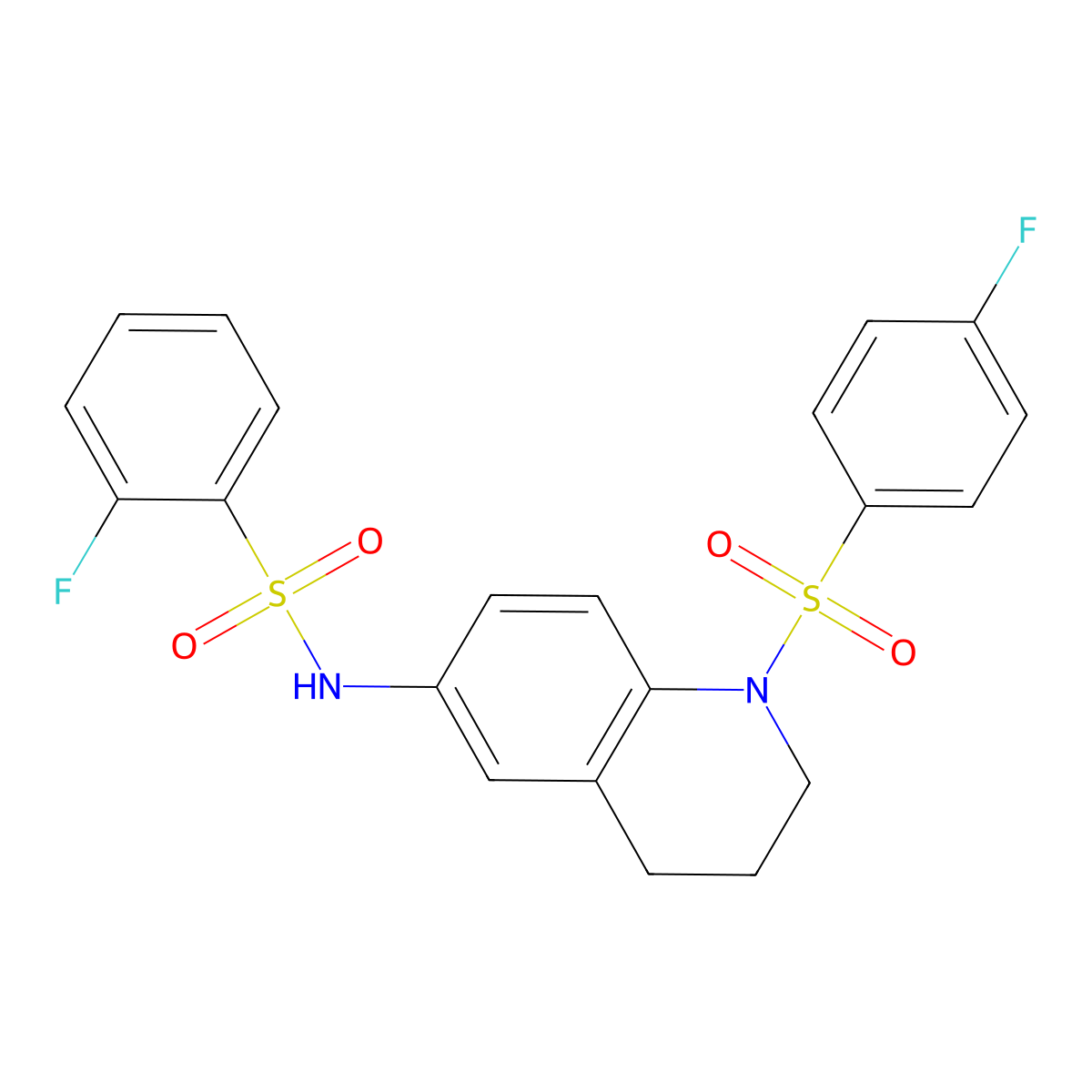 2-fluoro-N-(1-((4-fluorophenyl)sulfonyl)-1,2,3,4-tetrahydroquinolin-6-yl)benzenesulfonamide molecular structure, CAS 1005300-74-2