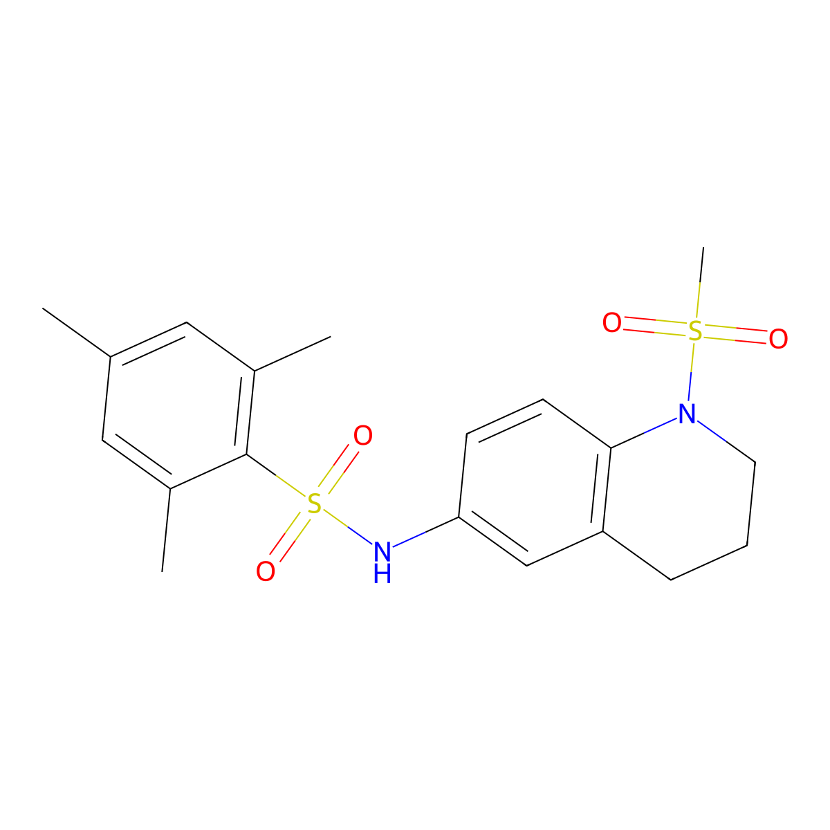 2,4,6-trimethyl-N-(1-methylsulfonyl-3,4-dihydro-2H-quinolin-6-yl)benzenesulfonamide molecular structure, CAS 1005300-81-1