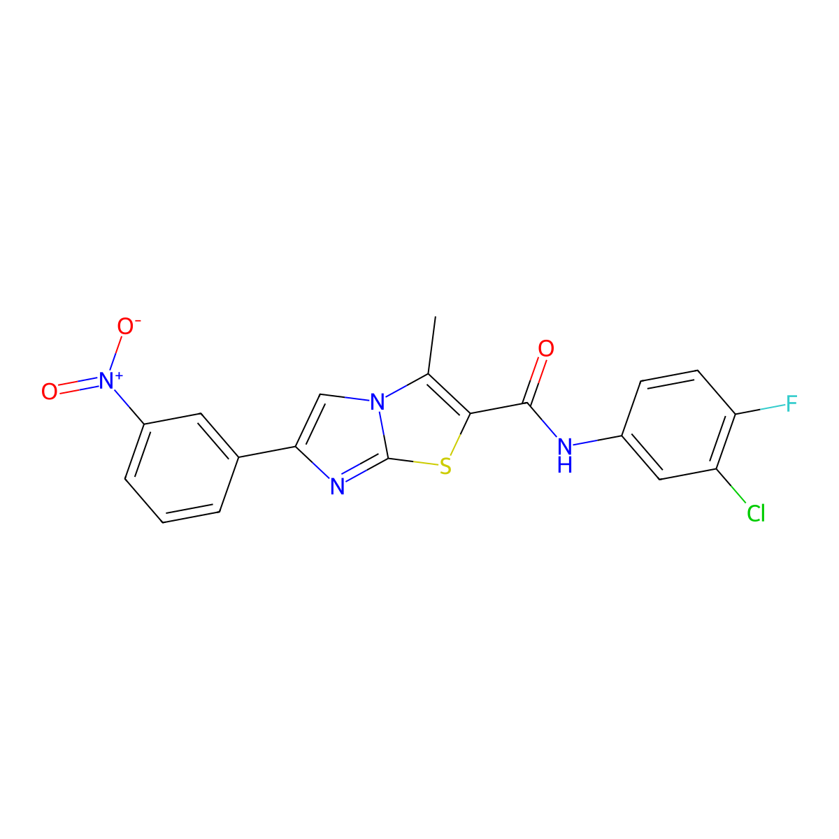 N-(3-chloro-4-fluorophenyl)-3-methyl-6-(3-nitrophenyl)imidazo[2,1-b][1,3]thiazole-2-carboxamide molecular structure, CAS 1005300-90-2