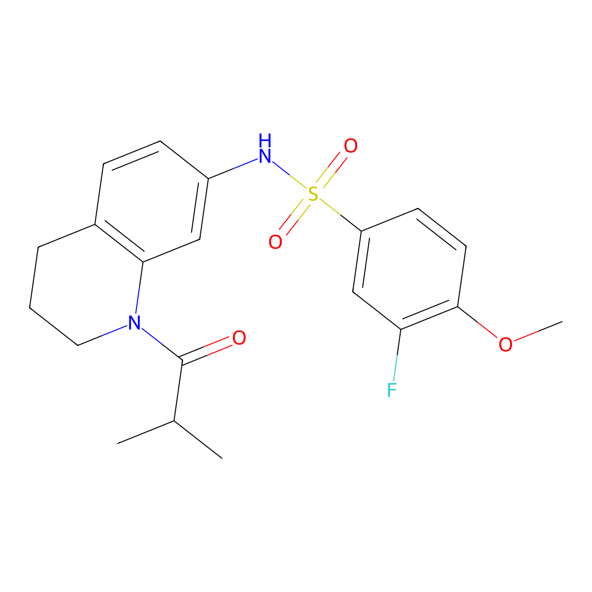 3-fluoro-N-(1-isobutyryl-1,2,3,4-tetrahydroquinolin-7-yl)-4-methoxybenzenesulfonamide molecular structure, CAS 1005300-97-9