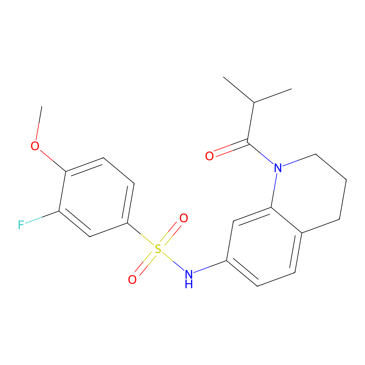 3-fluoro-N-(1-isobutyryl-1,2,3,4-tetrahydroquinolin-7-yl)-4-methoxybenzenesulfonamide molecular structure, CAS 1005300-97-9