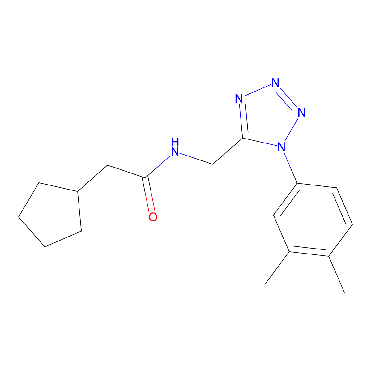2-cyclopentyl-N-((1-(3,4-dimethylphenyl)-1H-tetrazol-5-yl)methyl)acetamide molecular structure, CAS 1005300-99-1