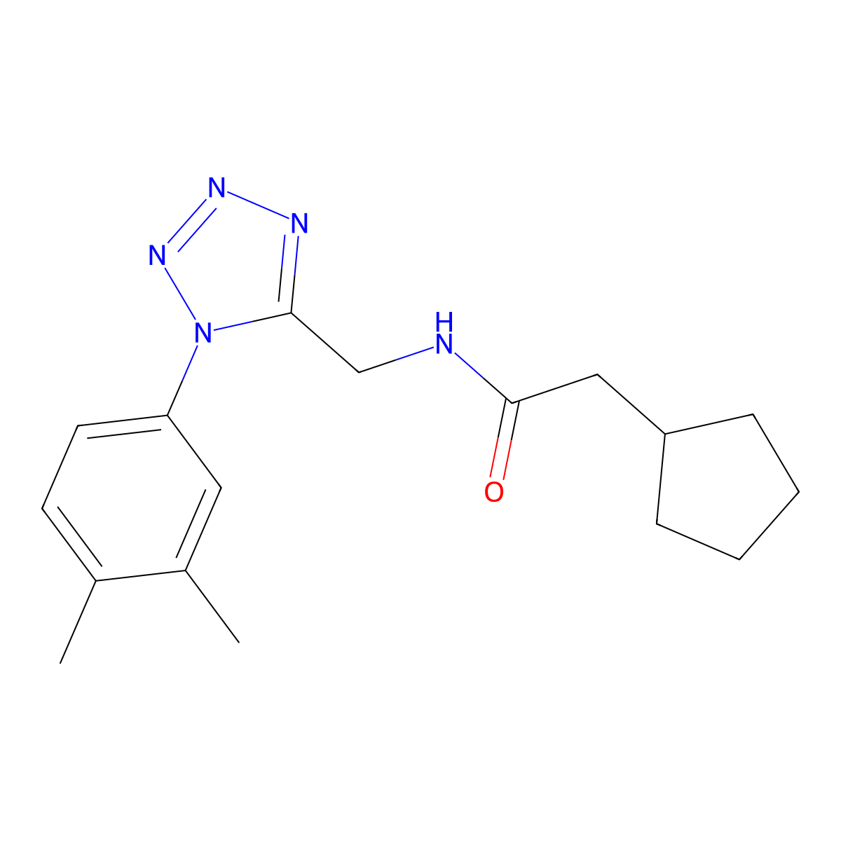 2-cyclopentyl-N-((1-(3,4-dimethylphenyl)-1H-tetrazol-5-yl)methyl)acetamide molecular structure, CAS 1005300-99-1