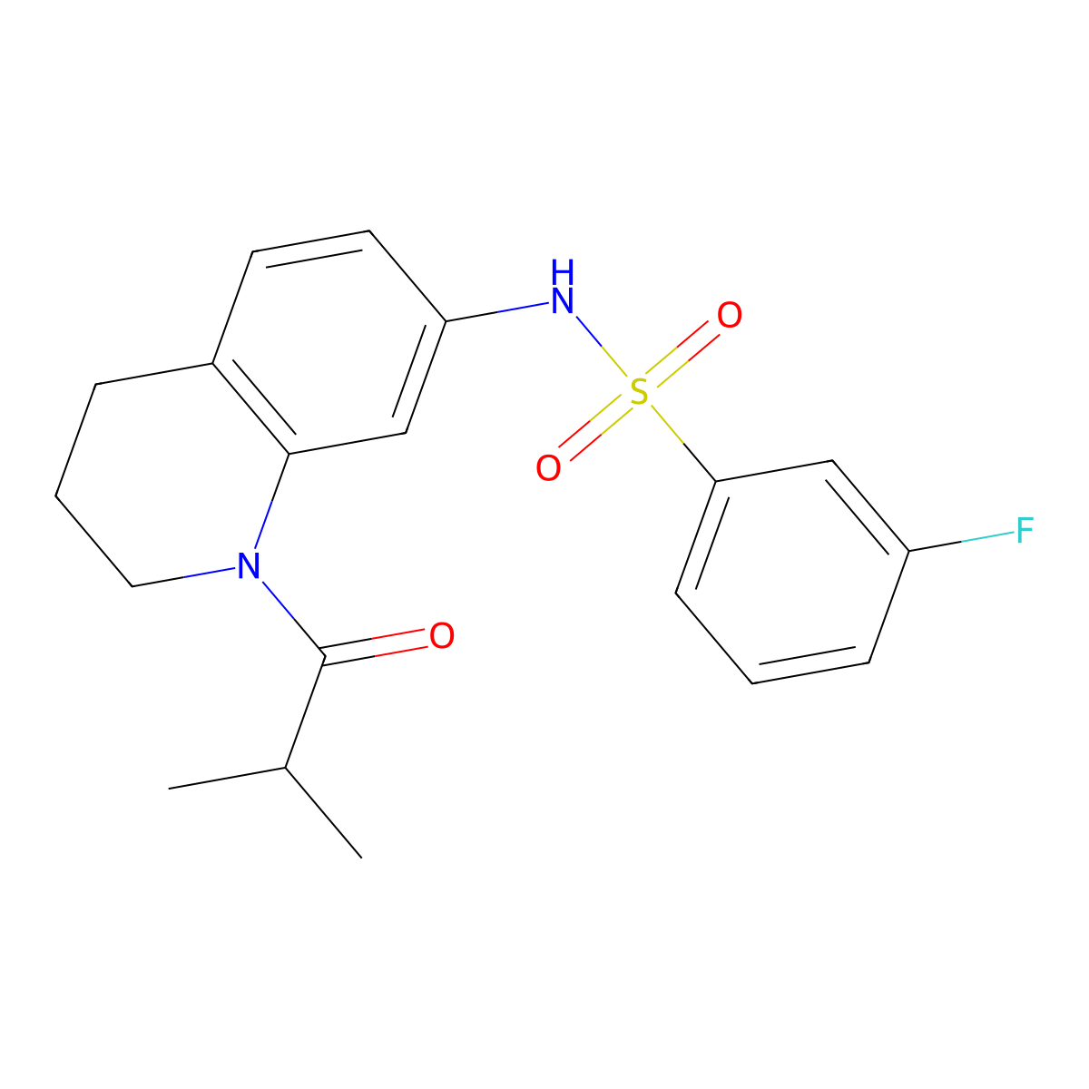 3-fluoro-N-[1-(2-methylpropanoyl)-3,4-dihydro-2H-quinolin-7-yl]benzenesulfonamide molecular structure, CAS 1005301-00-7