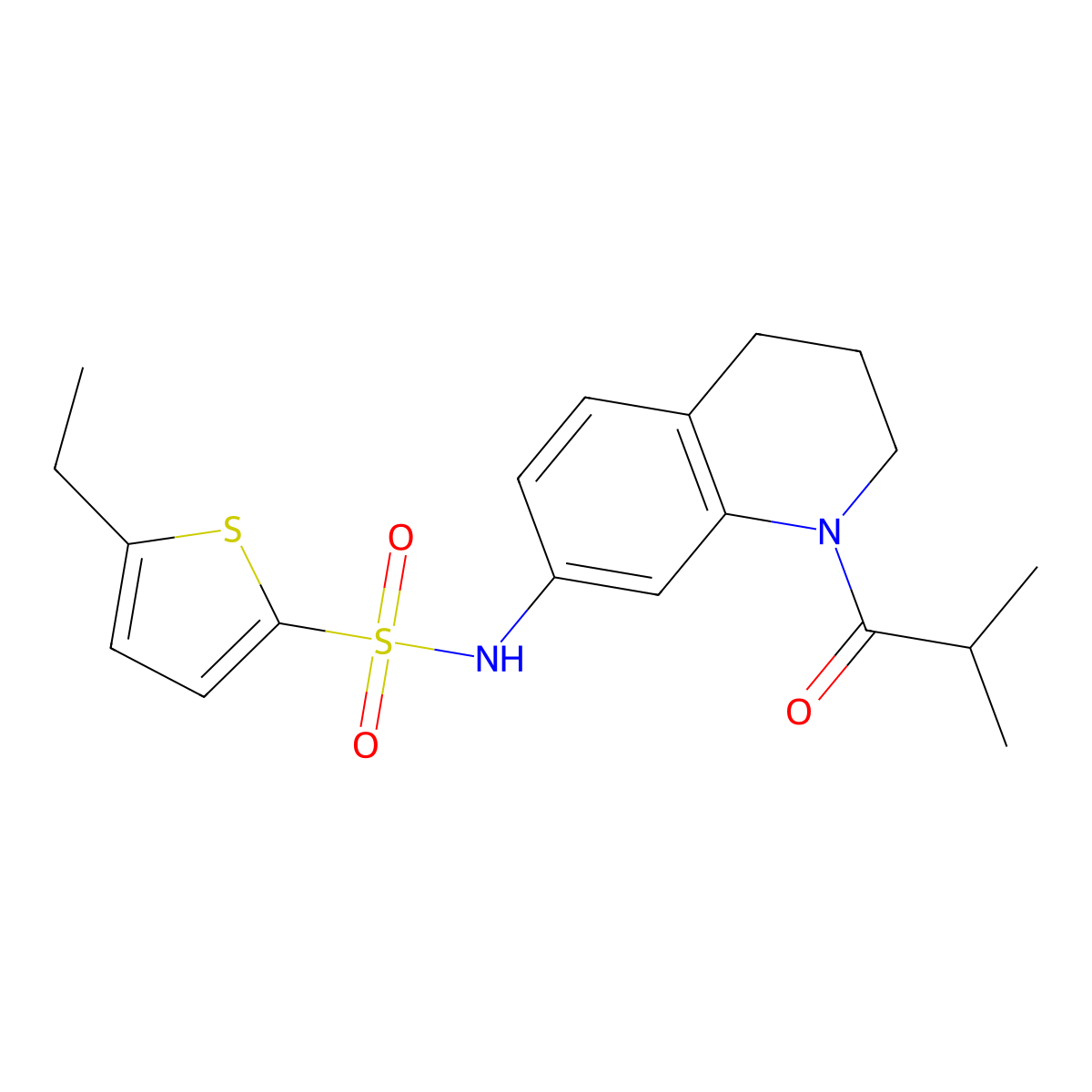 5-ethyl-N-[1-(2-methylpropanoyl)-3,4-dihydro-2H-quinolin-7-yl]thiophene-2-sulfonamide molecular structure, CAS 1005301-08-5