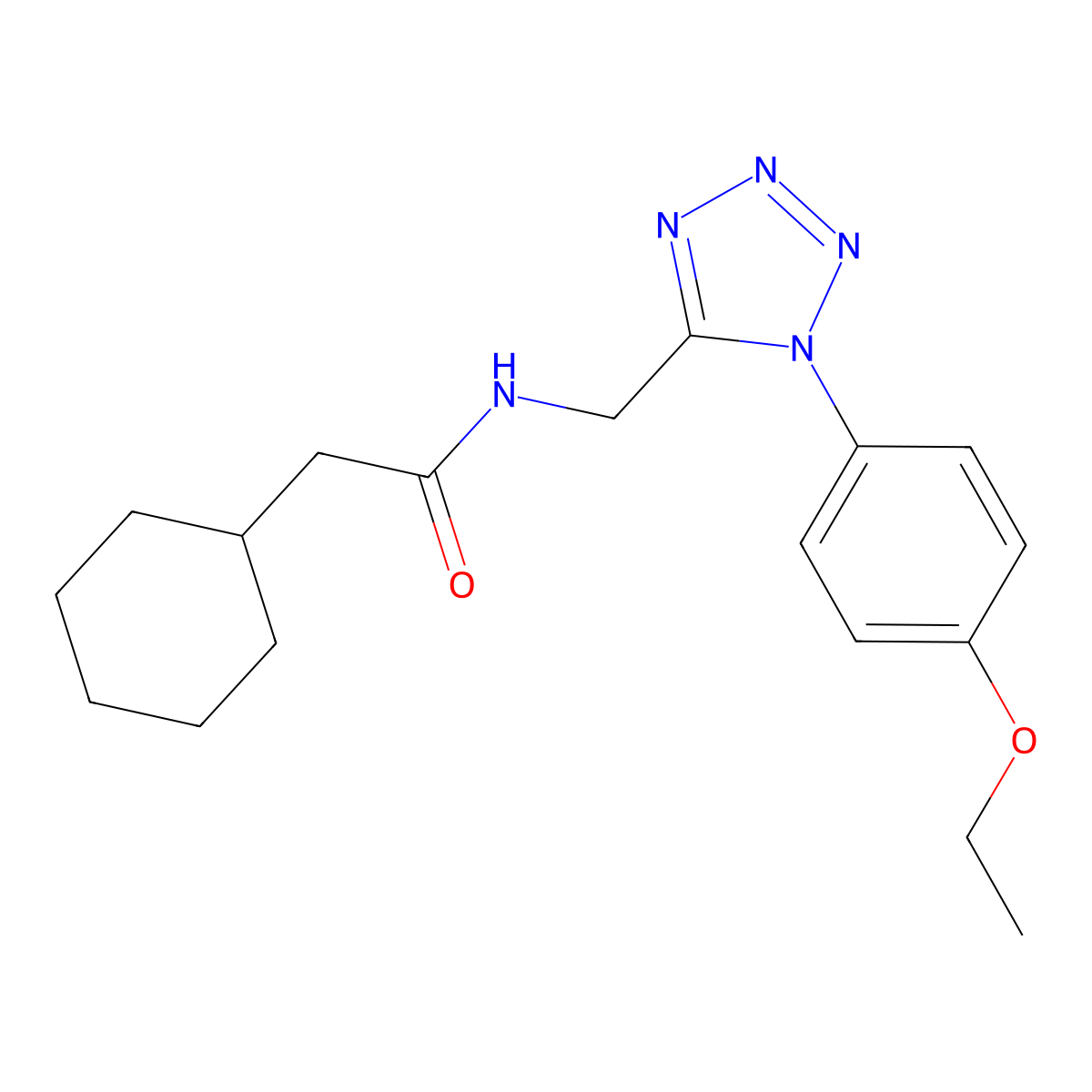 2-cyclohexyl-N-((1-(4-ethoxyphenyl)-1H-tetrazol-5-yl)methyl)acetamide molecular structure, CAS 1005301-19-8
