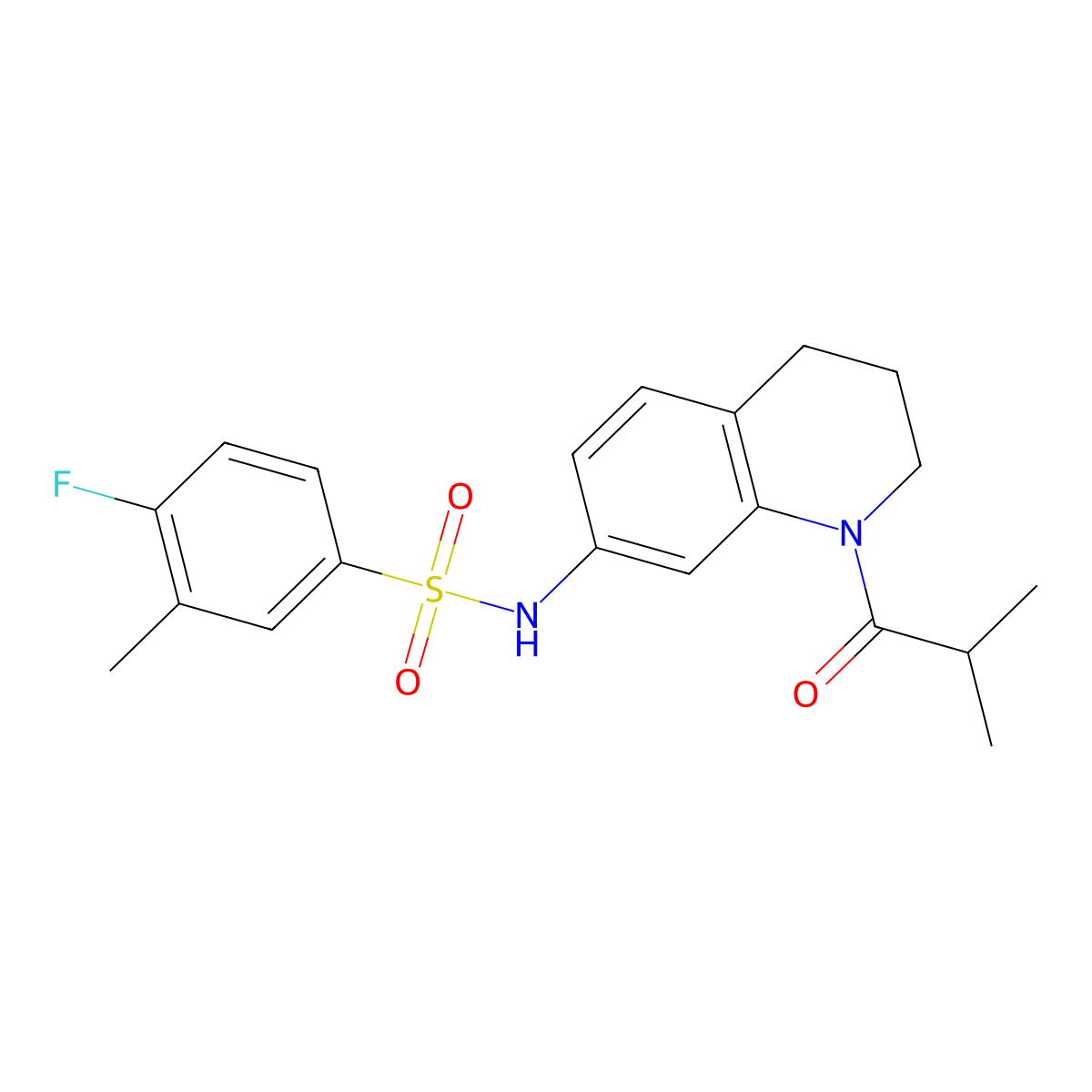 4-fluoro-N-(1-isobutyryl-1,2,3,4-tetrahydroquinolin-7-yl)-3-methylbenzenesulfonamide molecular structure, CAS 1005301-20-1