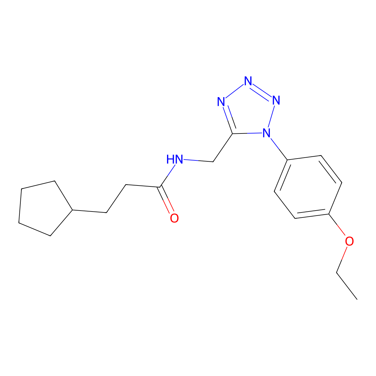 3-cyclopentyl-N-((1-(4-ethoxyphenyl)-1H-tetrazol-5-yl)methyl)propanamide molecular structure, CAS 1005301-22-3